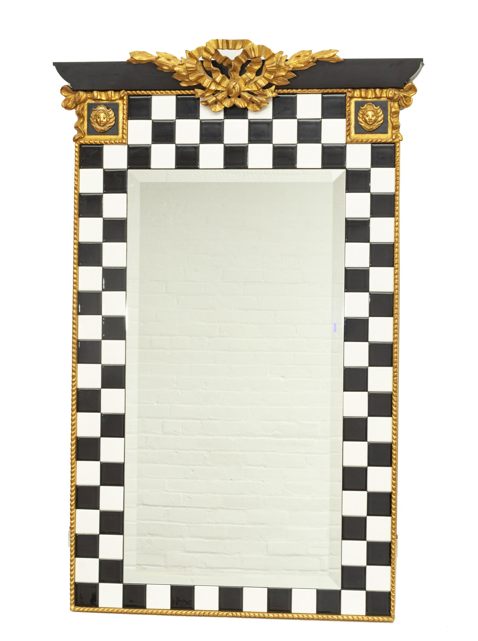 CARVER'S GUILD CHECKERED TILE WALL MIRROR, 1991 H 45", (1 of 2)