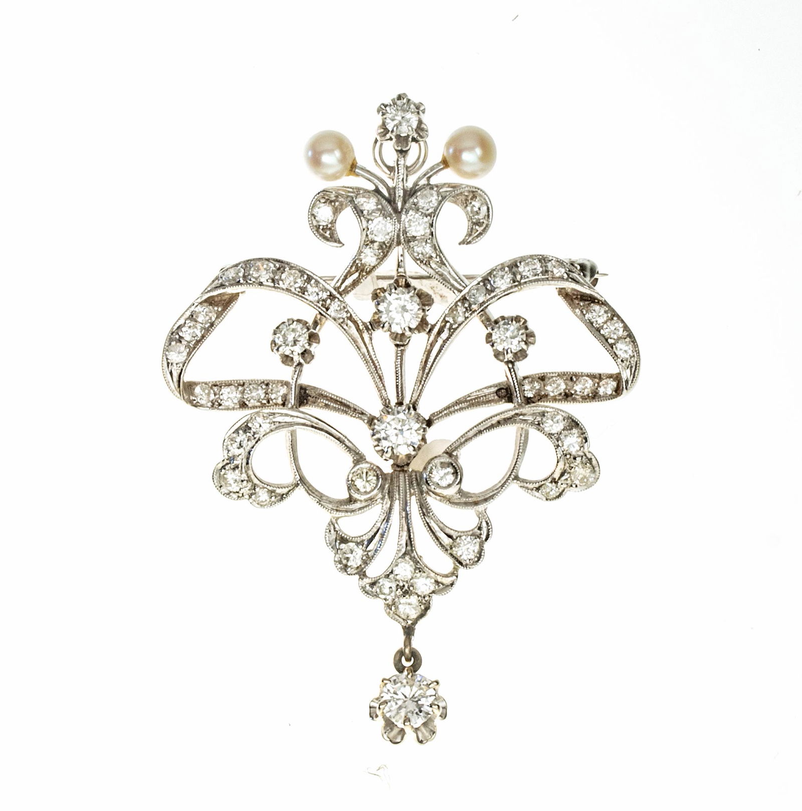 14KT WHITE GOLD, DIAMOND & PEARL BROOCH/PENDANT, C. (1 of 1)