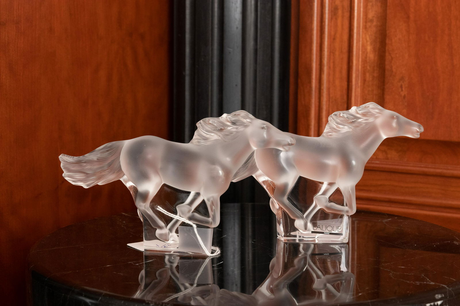 LALIQUE KASAK GLASS HORSE FIGURES, PAIR, H 4.5", L 7.2" (1 of 1)