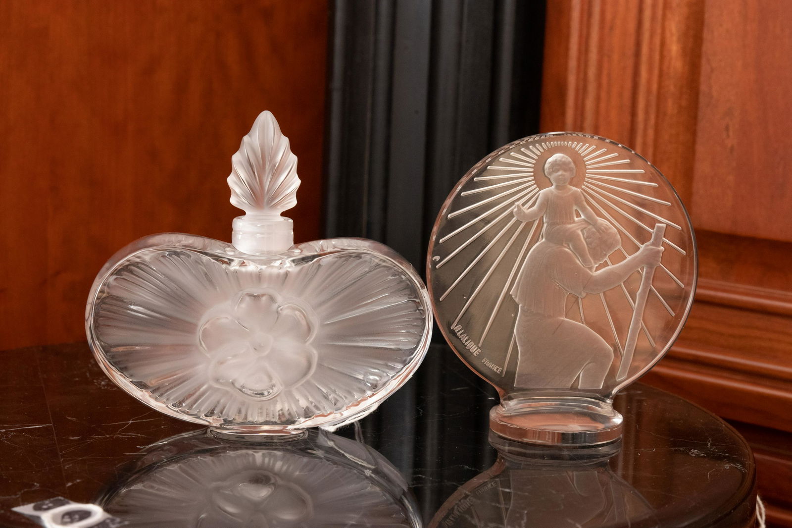 LALIQUE HEART FORM GLASS PERFUME BOTTLE, AND ST (1 of 1)