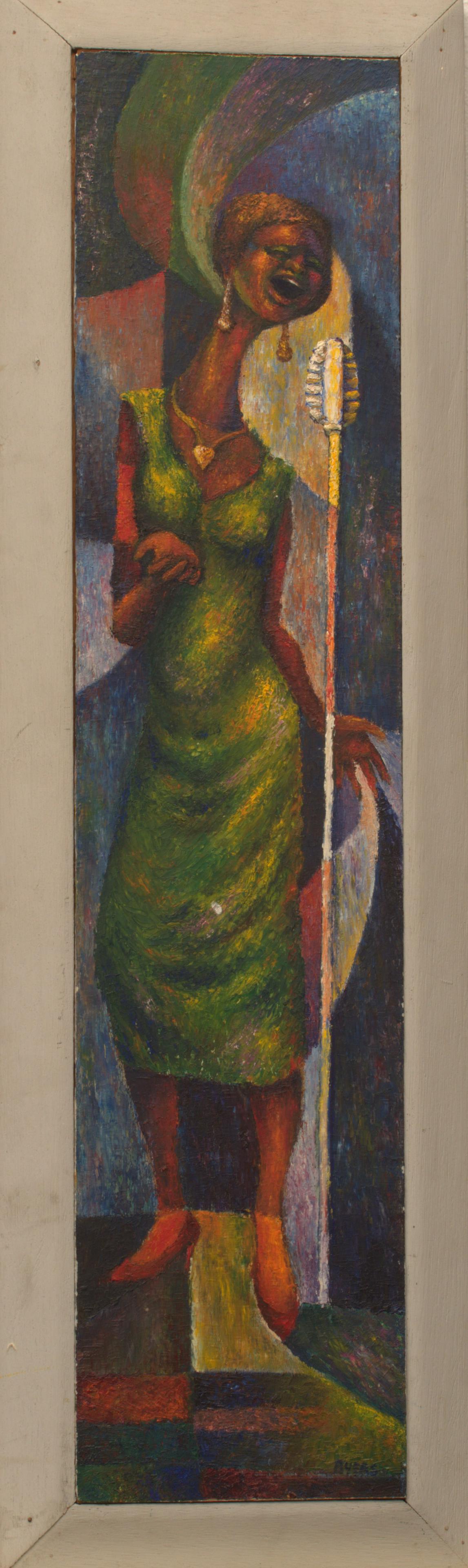 BYERS, OIL ON MASONITE, H 24", W 5.5", JAZZ SINGER (1 of 3)