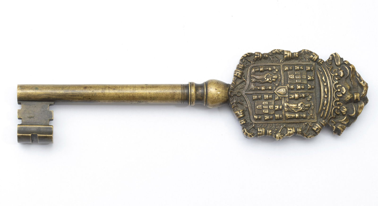 BRONZE CATHEDRAL KEY, C 1800 L 9.5" RELIGIOUS SYMBOLS (1 of 2)