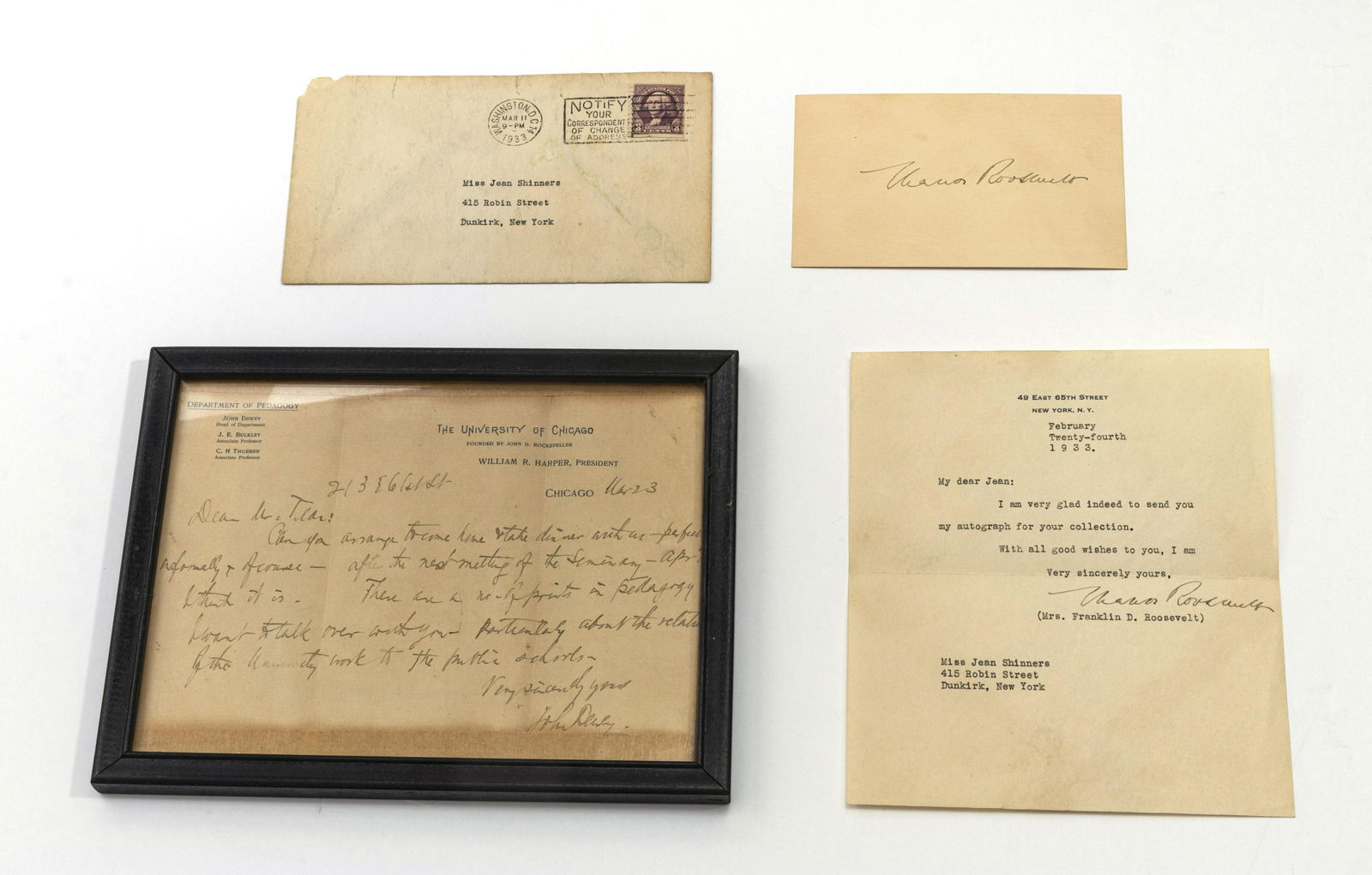JOHN DEWEY & ELEANOR ROOSEVELT AUTOGRAPHS 2 H 6" W 7" (1 of 2)