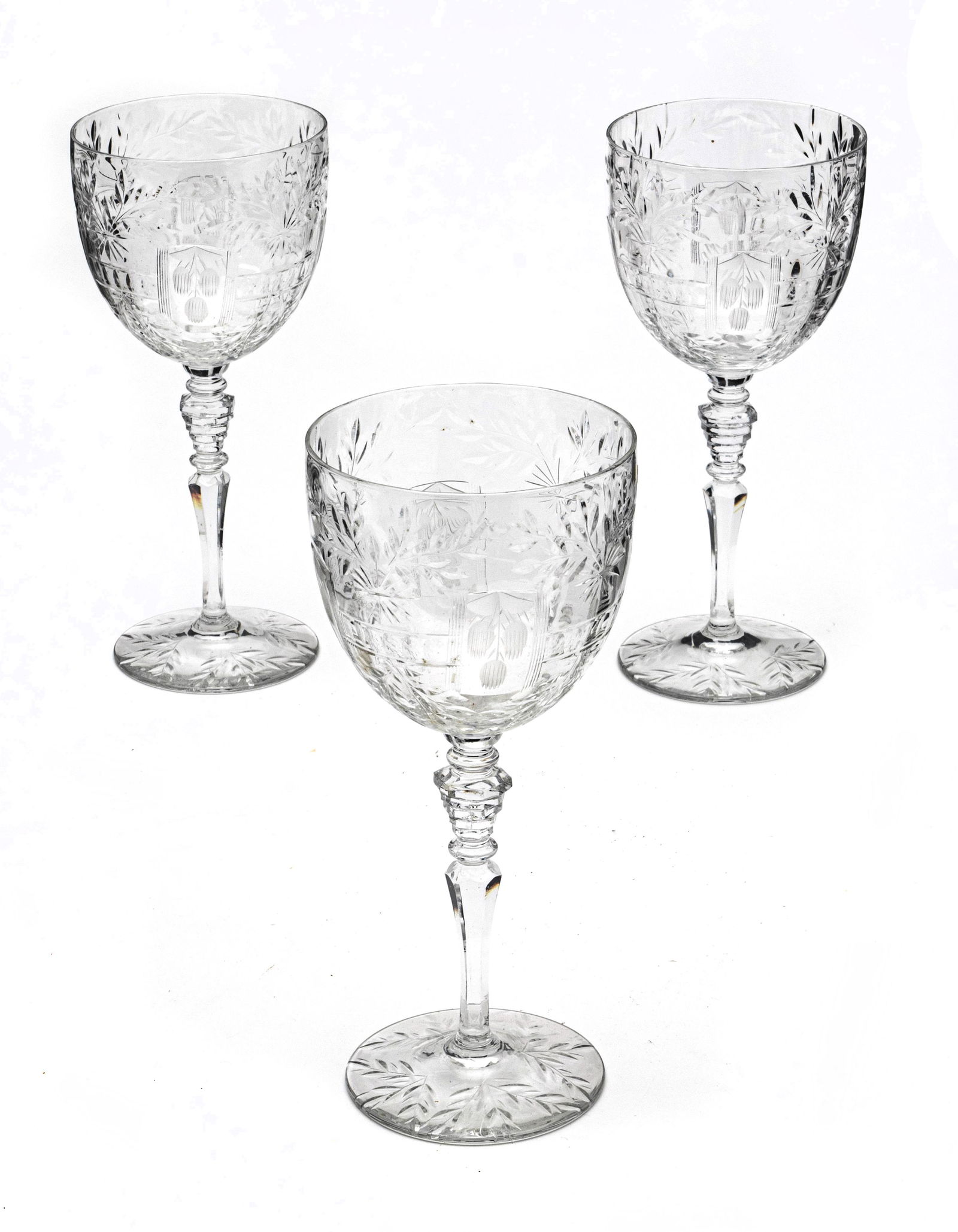 AMERICAN CUT AND ETCHED CRYSTAL GOBLETS C.1940 12 H (1 of 2)