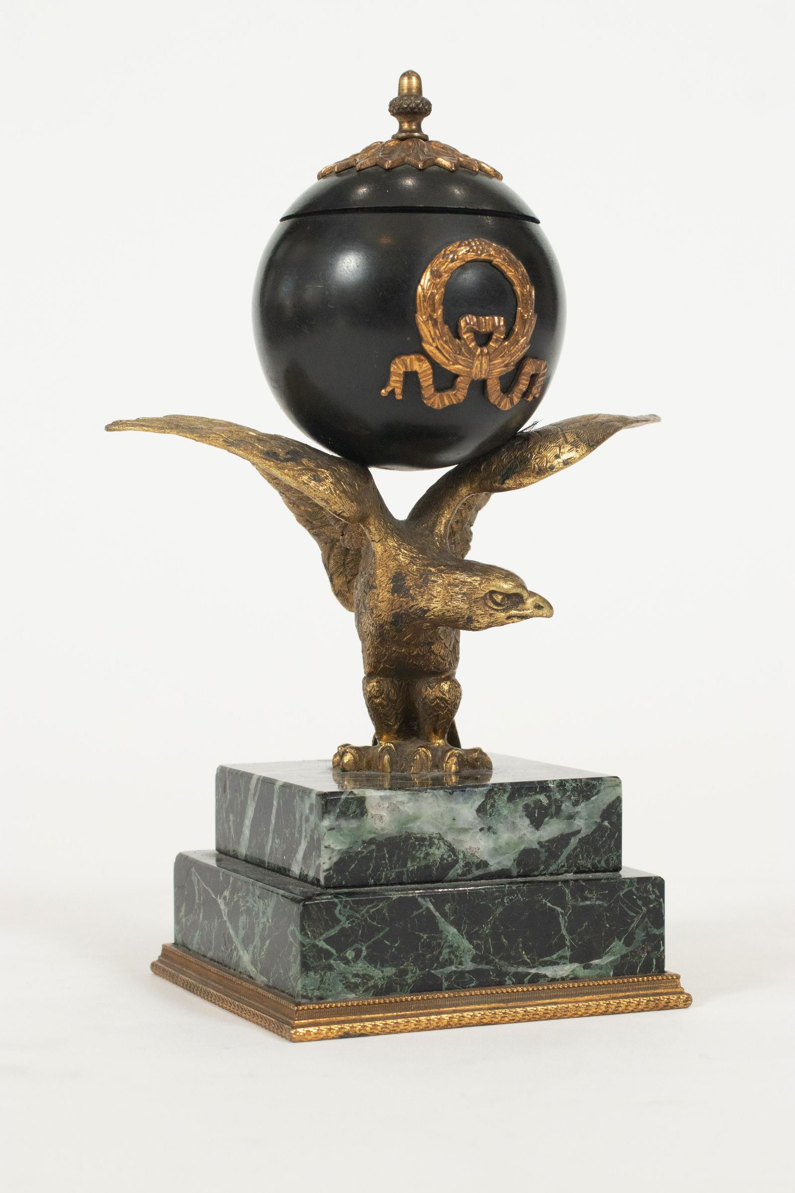 METAL EAGLE  SUPPORTING GLOBE FORM INKWELL H 8", W (1 of 4)