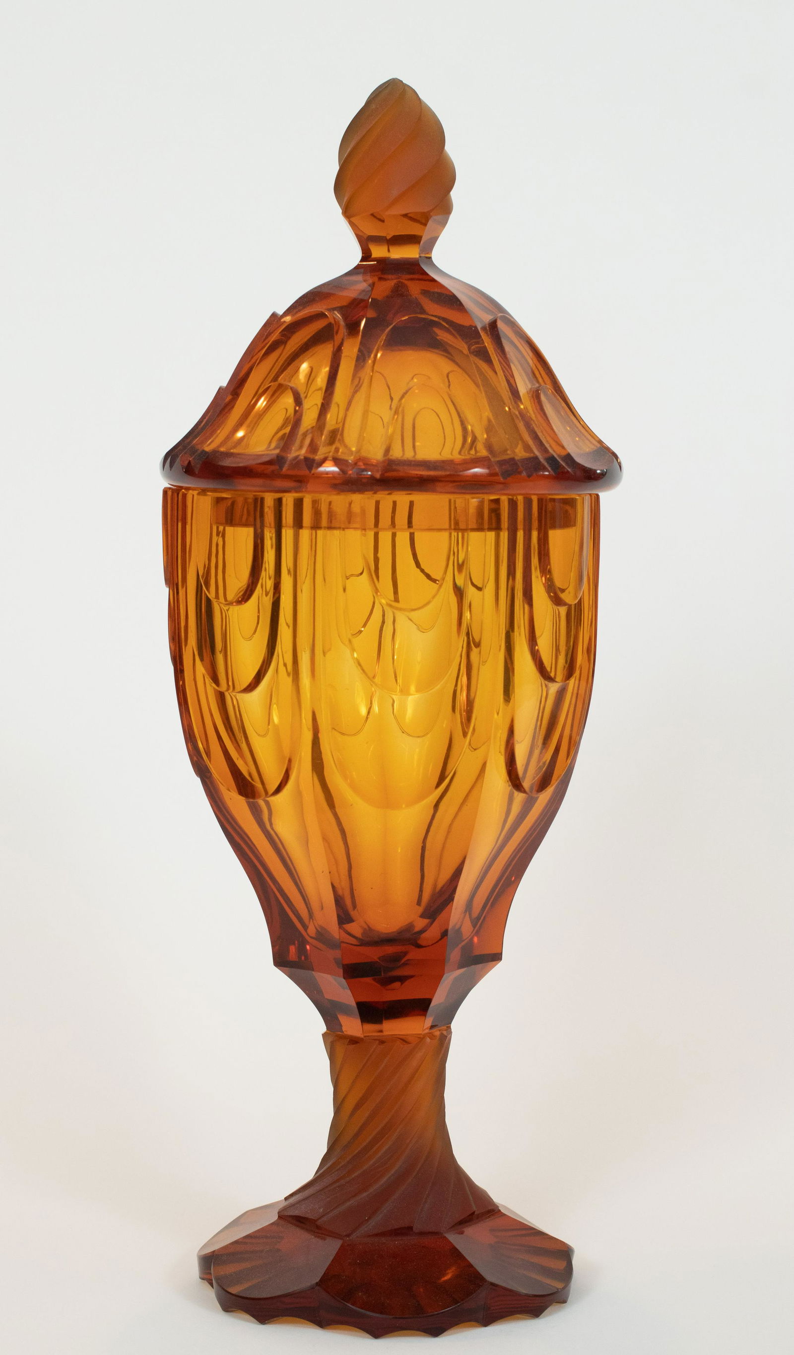 AMBER GLASS COVERED URN, H 18" (1 of 3)