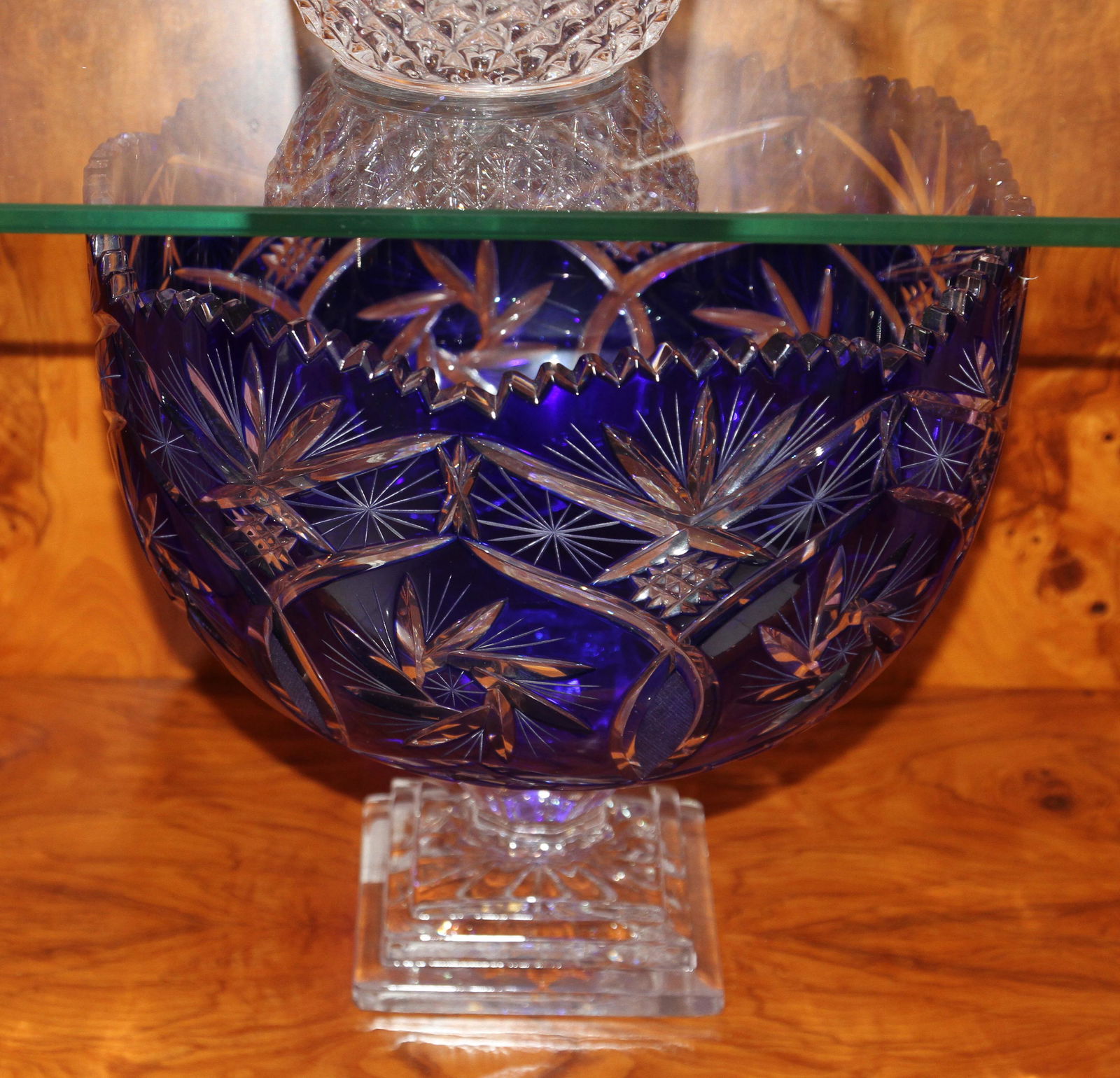 COBALT BLUE OVERLAY CRYSTAL BOWL, H 4.5", DIA 9" (1 of 1)