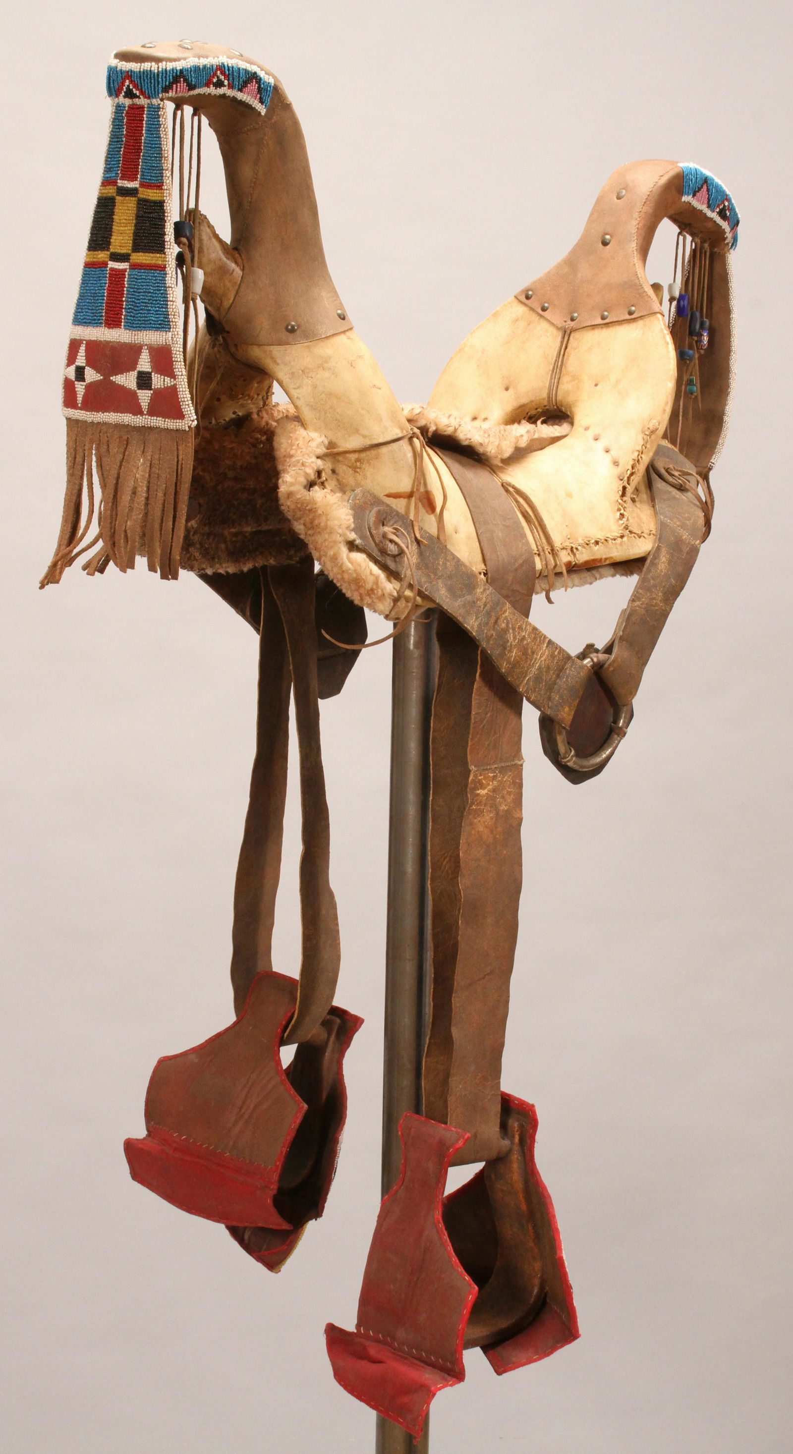 NATIVE AMERICAN WOOD, RAWHIDE, LEATHER AND BEADED (1 of 8)