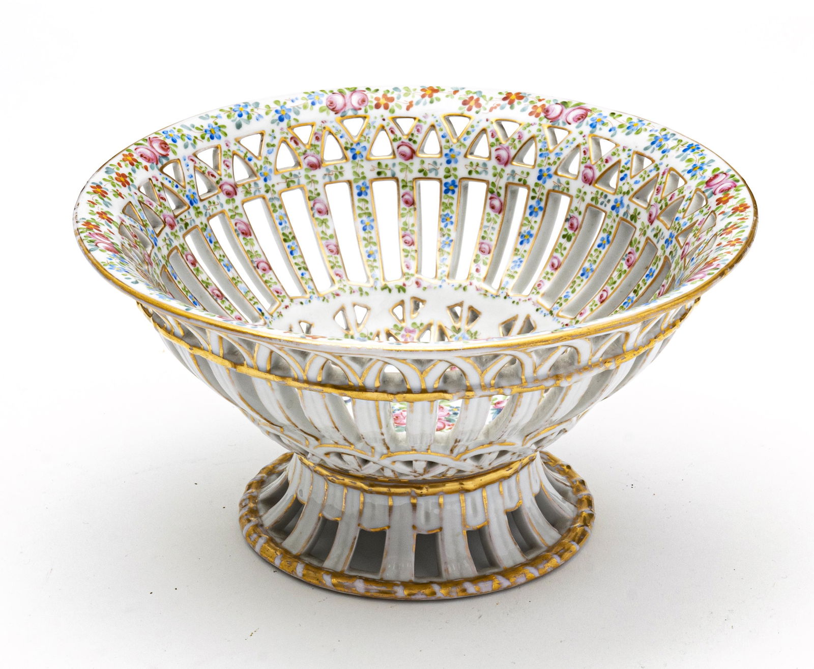 DRESDEN PORCELAIN BASKET, H 4", DIA 8" (1 of 4)