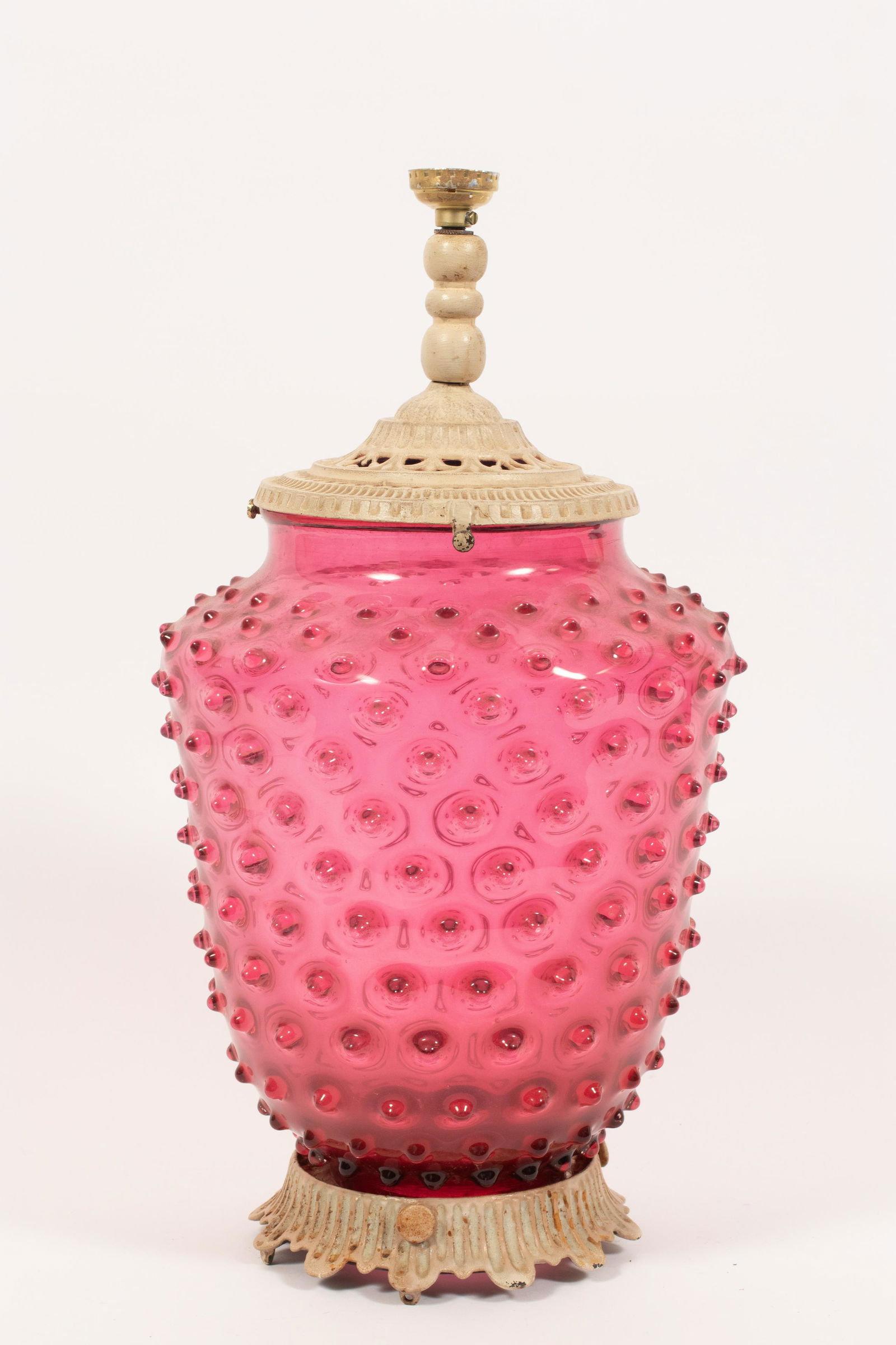 CRANBERRY HOBNAIL GLASS SHADE, NOW LAMP BASE C 1870, H (1 of 4)