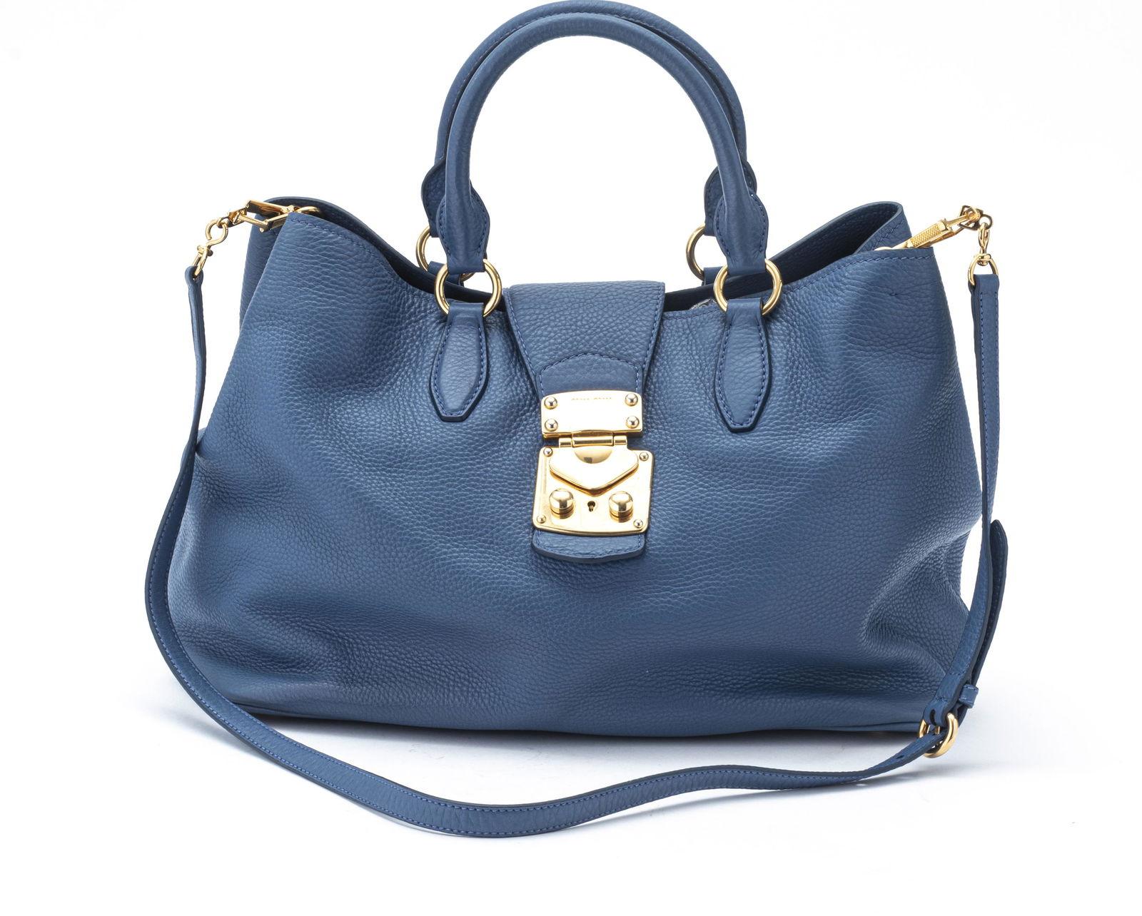 MIU MIU BLUE LEATHER SATCHEL H 9" W 15" (1 of 3)