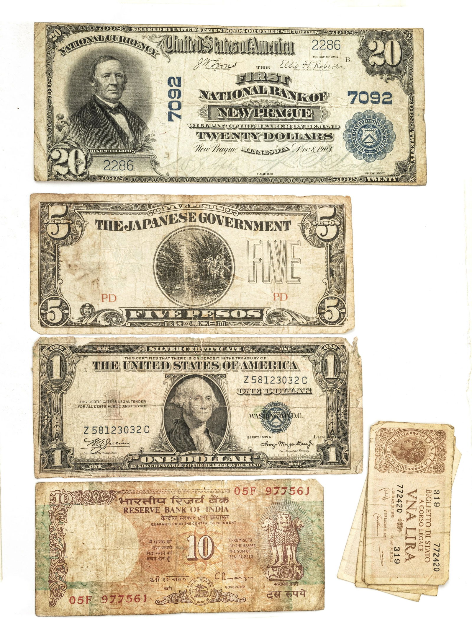 U.S., JAPAN, INDIA, ITALY PAPER BILLS, 1903-1944, 8 (1 of 2)