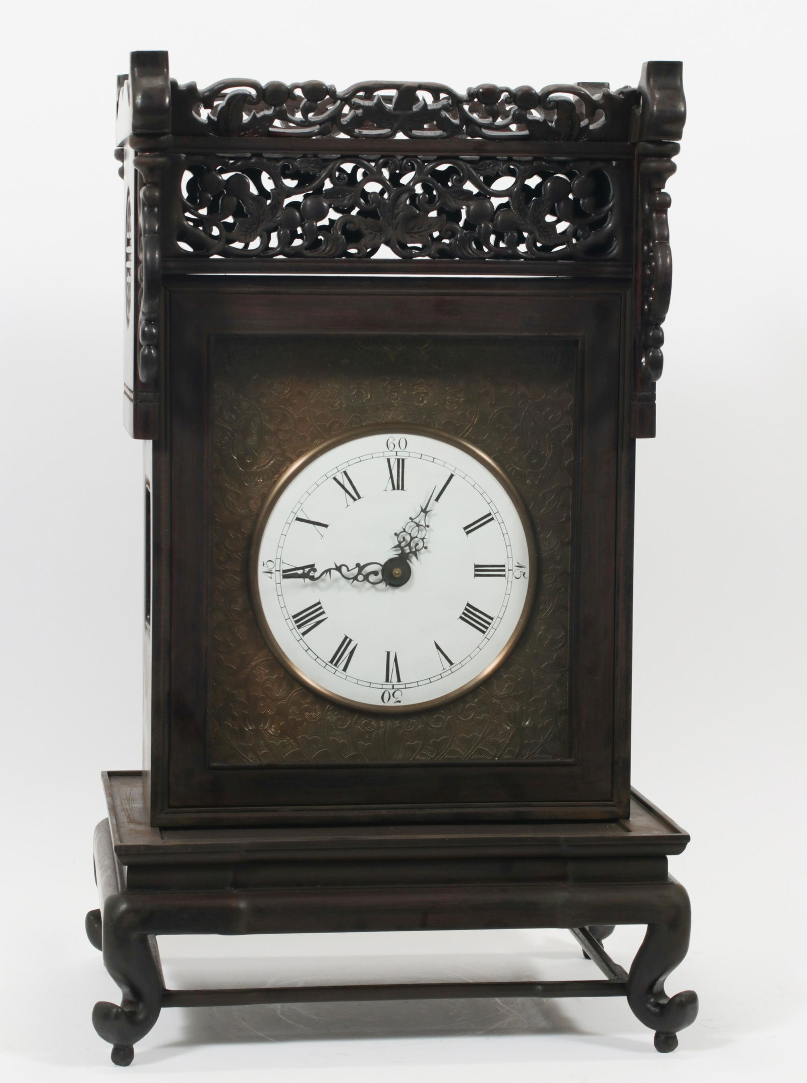 CHINESE ROSEWOOD CLOCK H 25" W 14" (1 of 5)