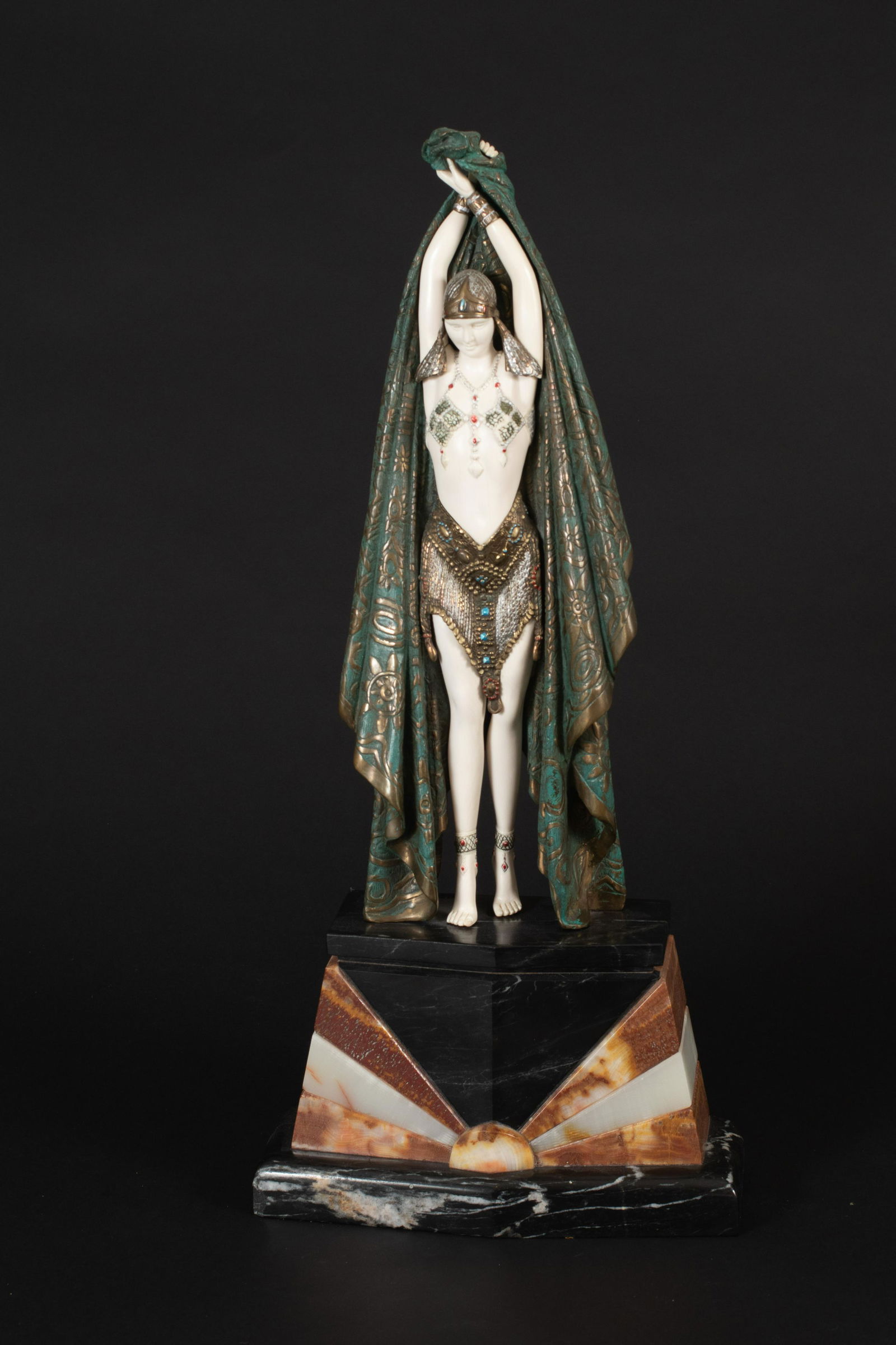 DEMETRE CHIPARUS, BRONZE & ONYX SCULPTURE, H 25", W (1 of 4)