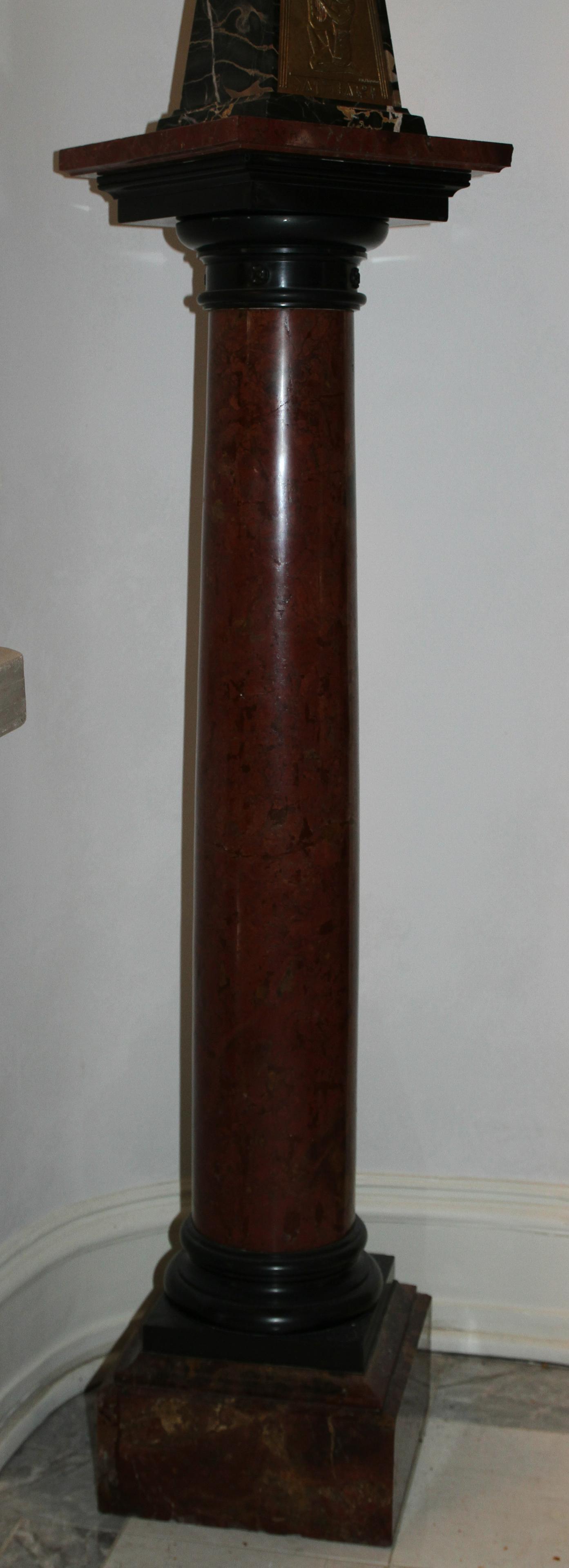 ROUGE MARBLE PEDESTAL, H 44", W 10" (1 of 3)