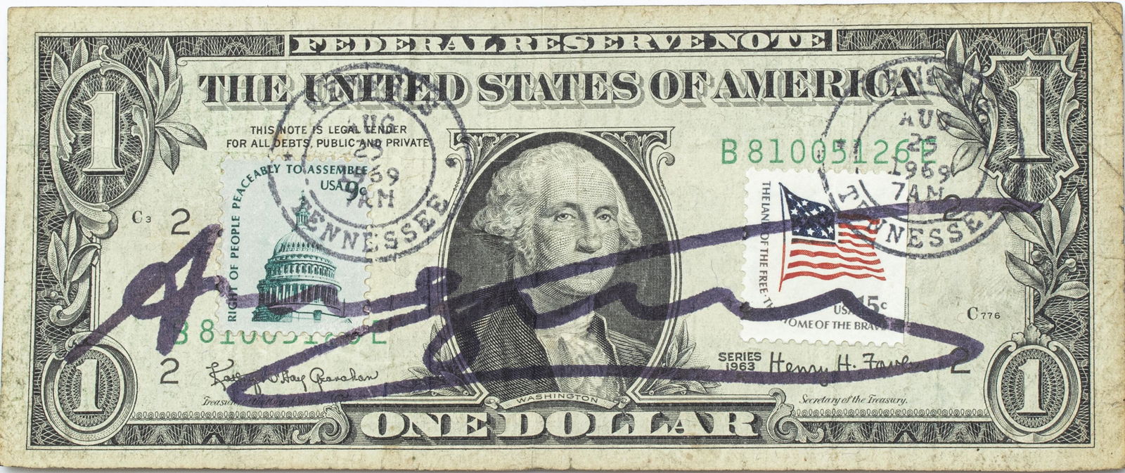 ANDY WARHOL (AMERICAN 1928-1987) SIGNED ONE DOLLAR (1 of 2)