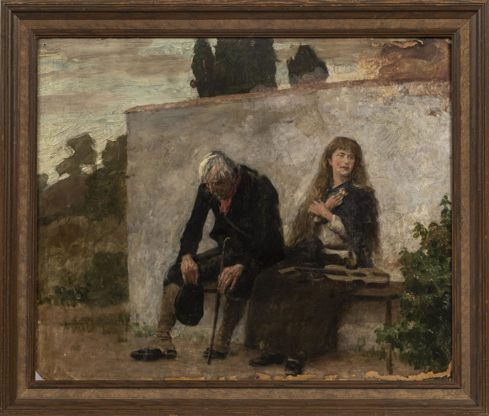 OIL ON BOARD, 19TH C, H 23.25", W 28", OLD MAN WITH (1 of 5)