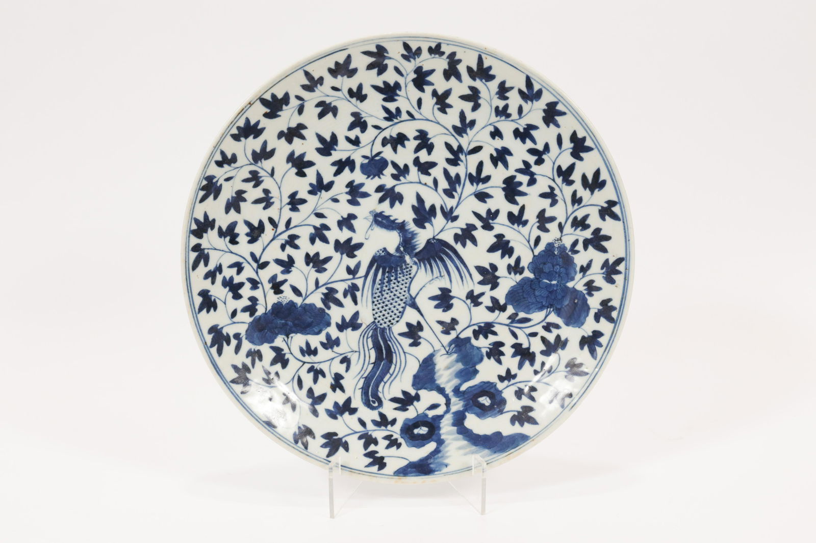 CHINESE BLUE & WHITE PORCELAIN PLATE, 19TH C, DIA 11.5" (1 of 2)