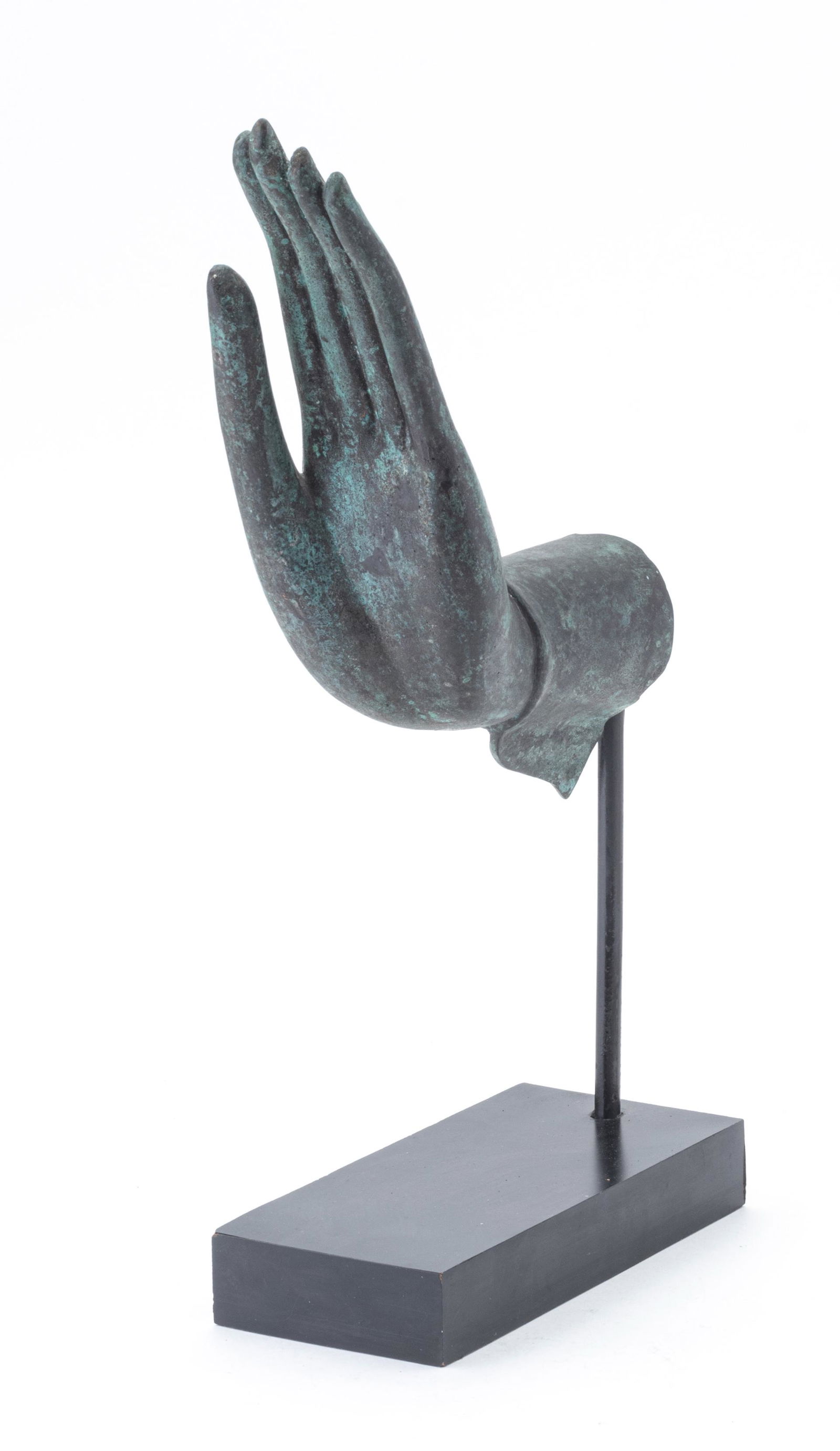 ASIAN BRONZE, H 18.5" W 10.5" SCULPTURE OF A HAND. (1 of 5)