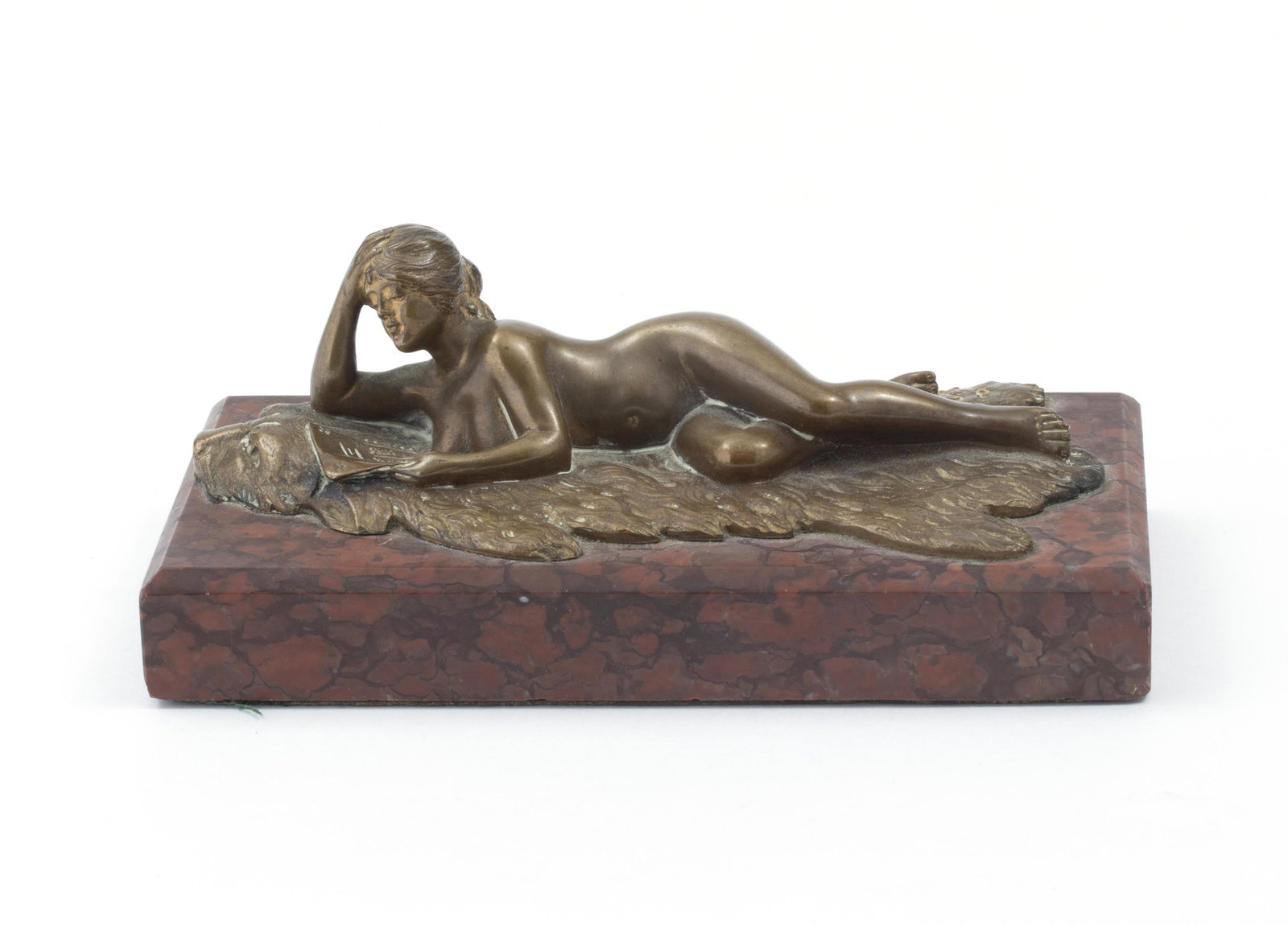JEAN GARNIER (FRENCH, 19TH C), C. VILLAEIN, BRONZE: JEAN GARNIER (FRENCH, 19TH C), C. VILLAEIN, BRONZE SCULPTURE, H 2.5", L 5.75", RECLINING FEMALE NUDE A bronze sculpture by Jean Garnier and foundry Villain depicting a reclining female nude with a doc