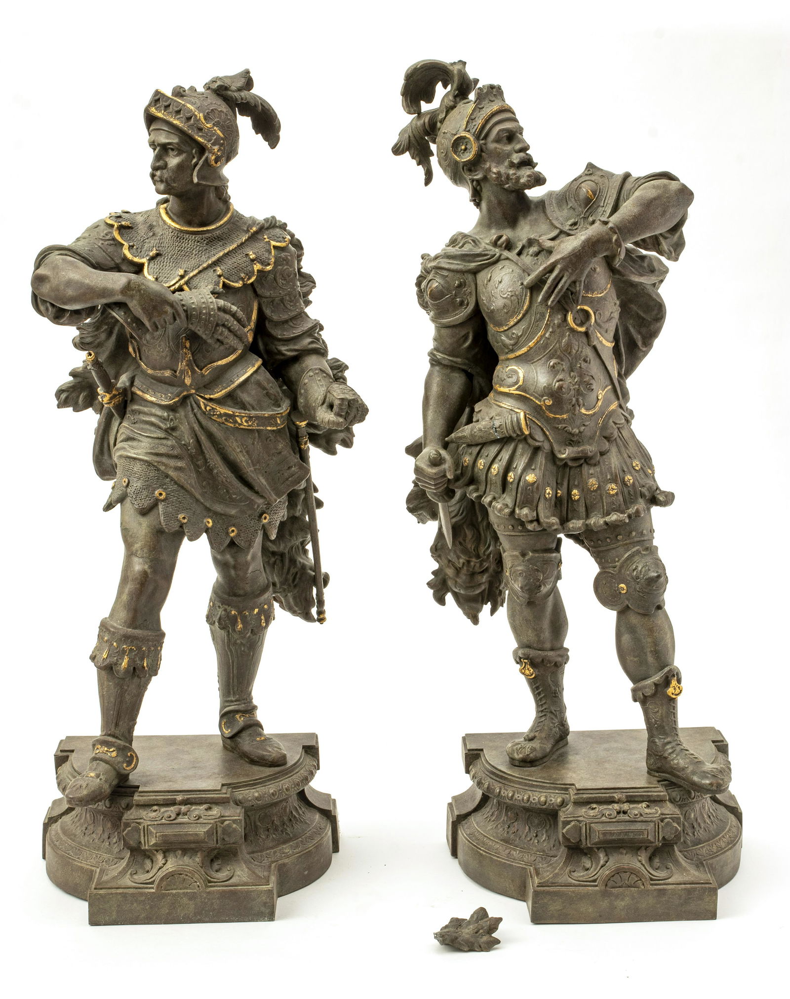 SPANISH SPELTER CONQUISTADOR SOLDIERS, PAIR, H 29", W (1 of 2)