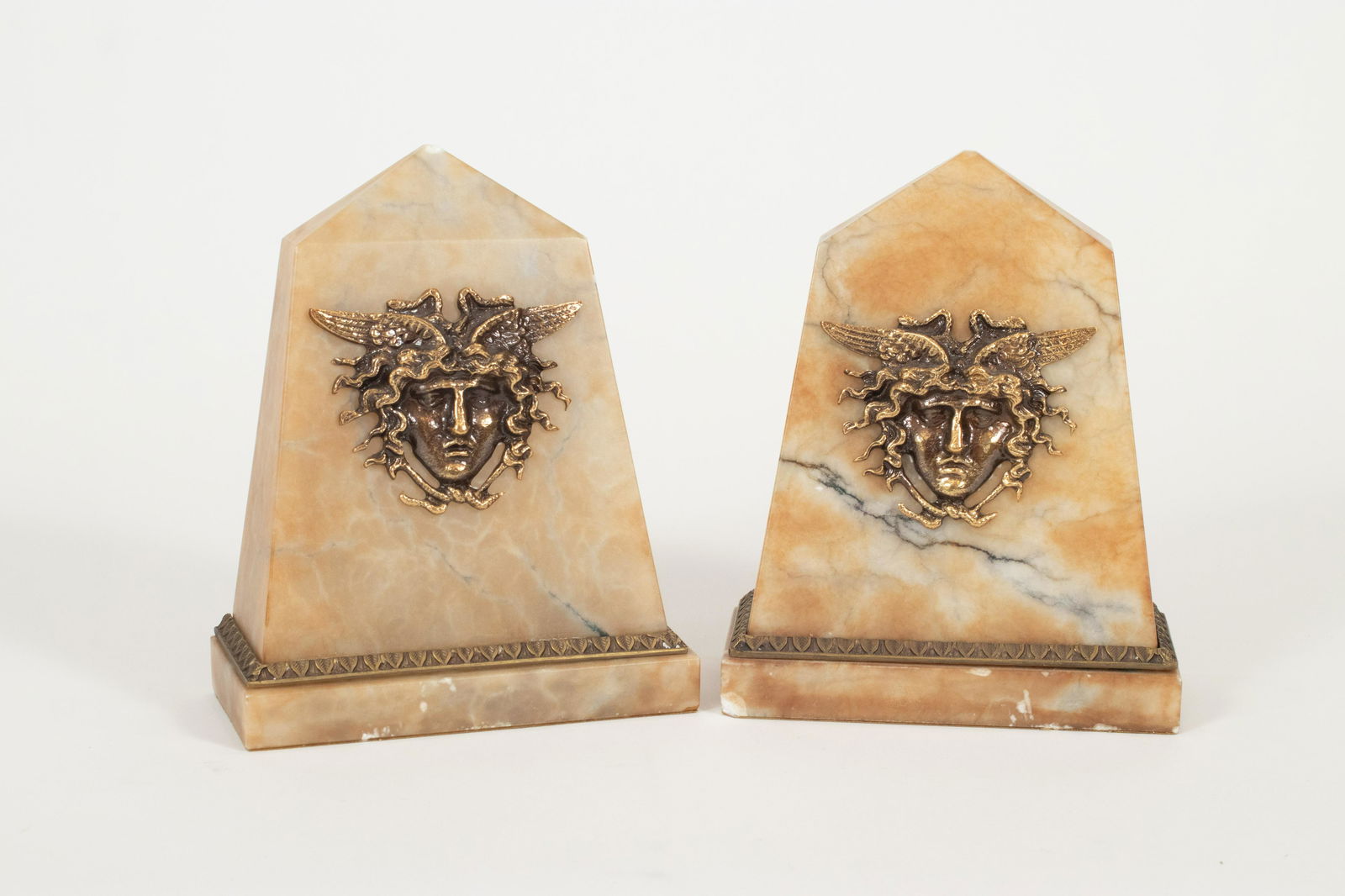 EMPIRE MARBLE & METAL BOOKENDS, PAIR, H 9", W 7" (1 of 2)