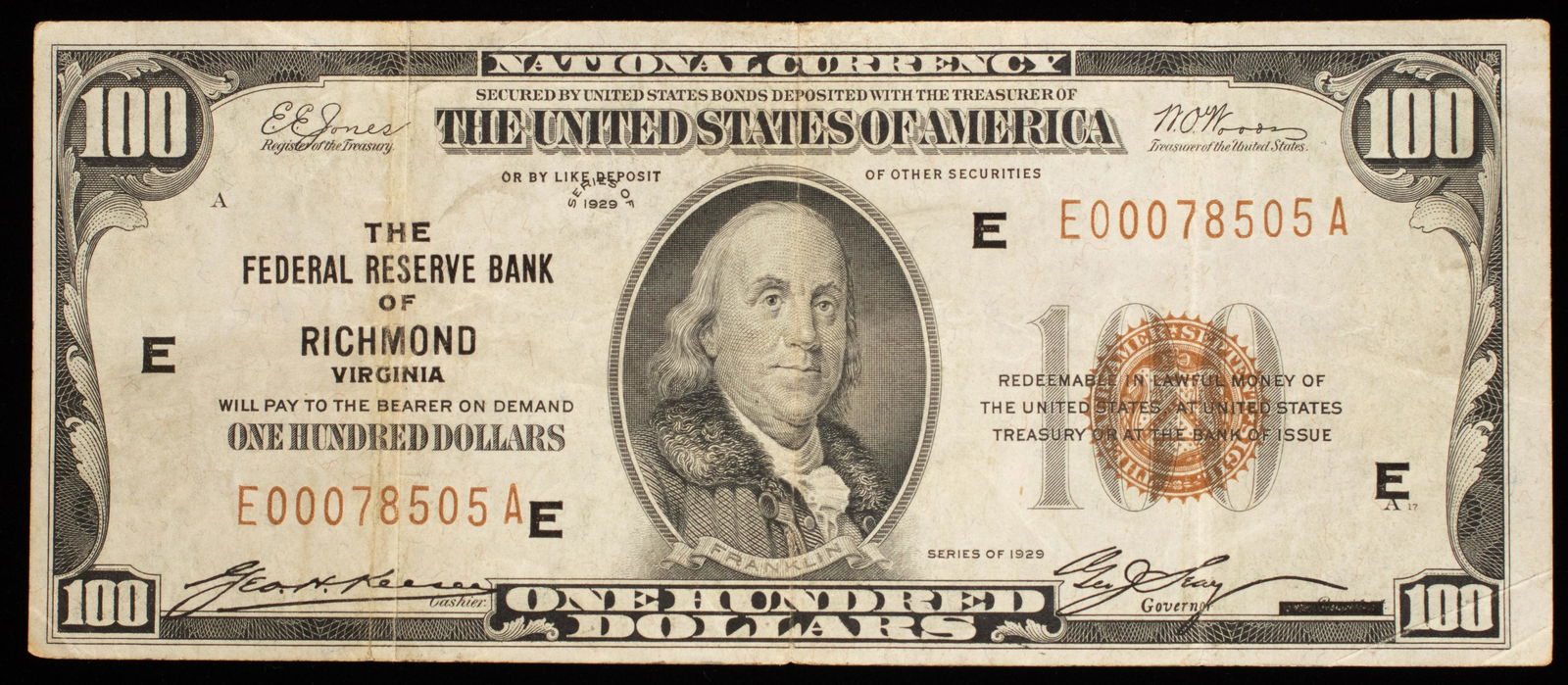 $100. RICHMOND VIRGINIA PAPER CURRENCY BEN FRANKLIN (1 of 8)