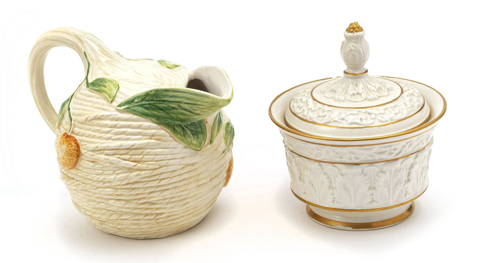 ITALIAN POTTERY PITCHER AND COVERED JAR C. 1950 H 5" (1 of 3)