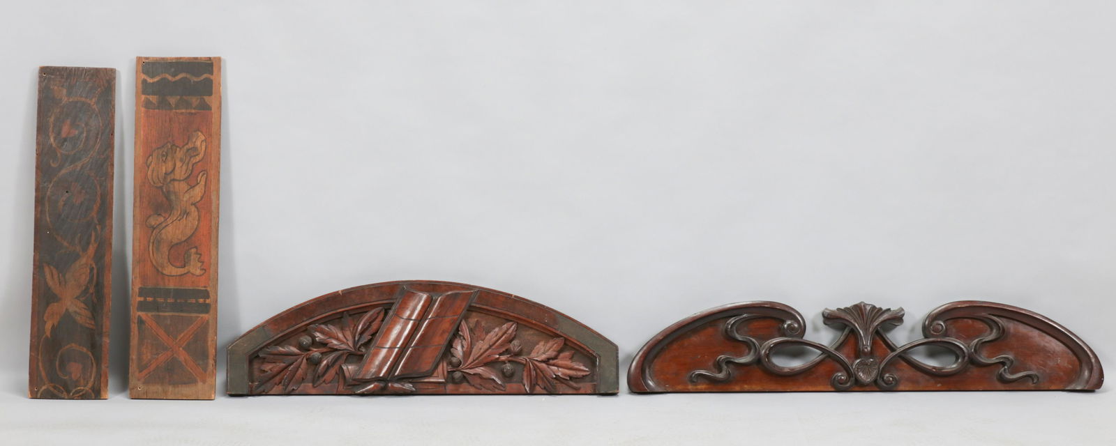 ENGLISH CARVED WOOD WALL PLAQUES, 4 PCS, L 30"-45" (1 of 4)