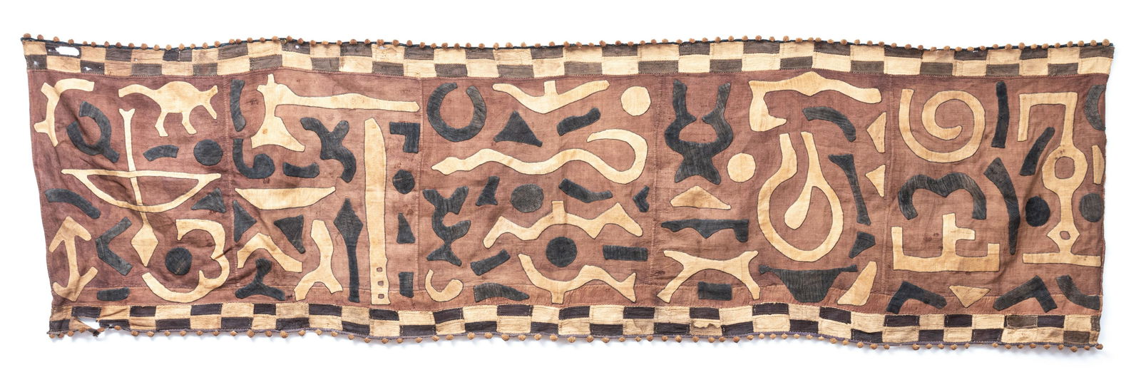 AFRICAN WOVEN LINEN SKIRT, APPLIQUE W 30" L 108" (1 of 2)