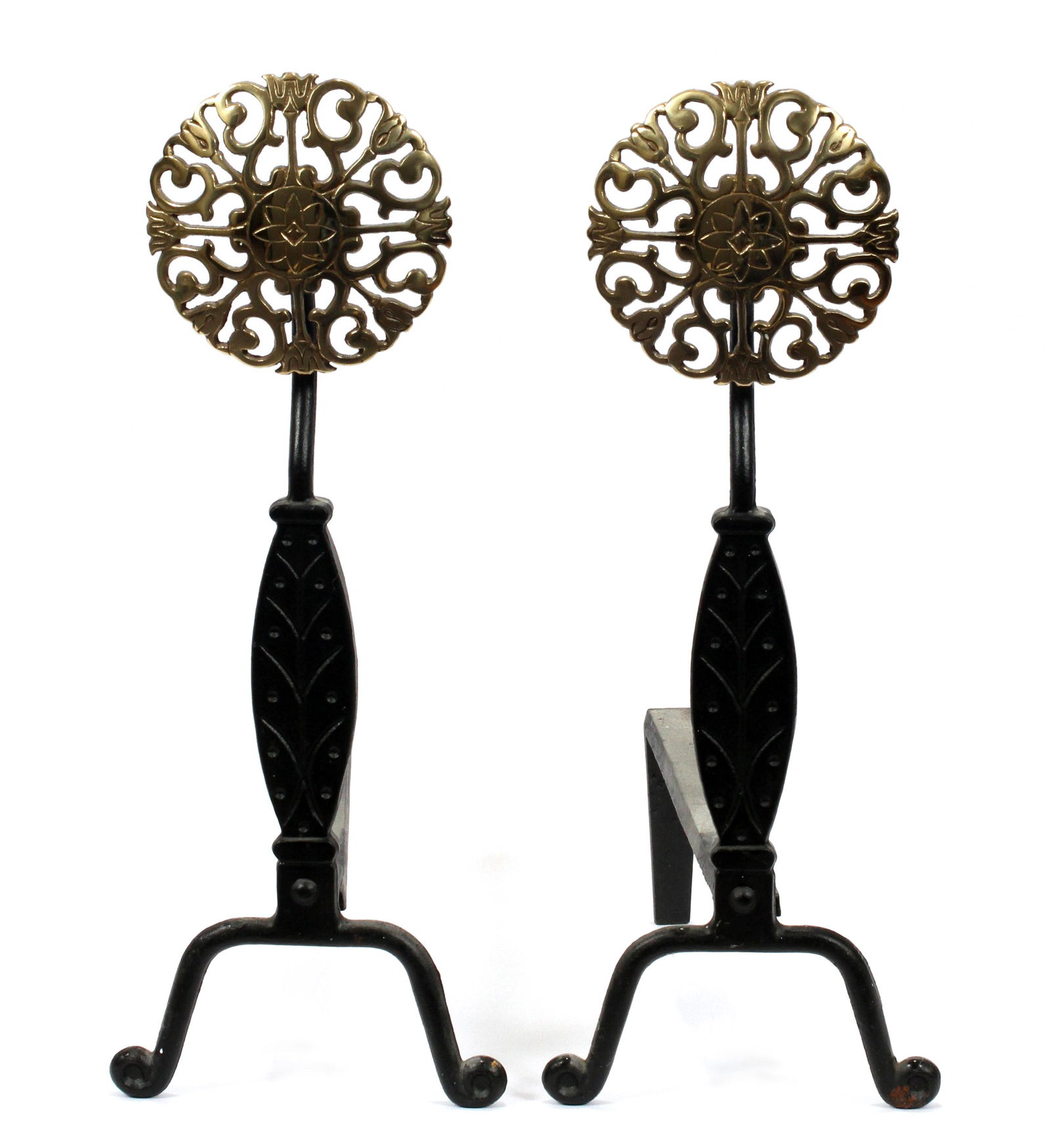 MODERN FRENCH STYLE IRON ANDIRONS, PAIR, H 20" (1 of 2)