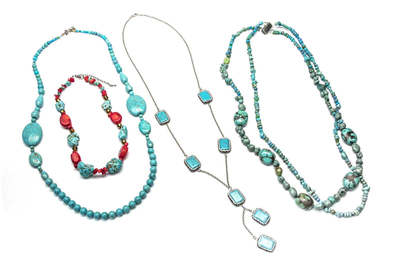 TURQUOISE CHOKER & NECKLACES 4PCS L 16"-34" (1 of 1)
