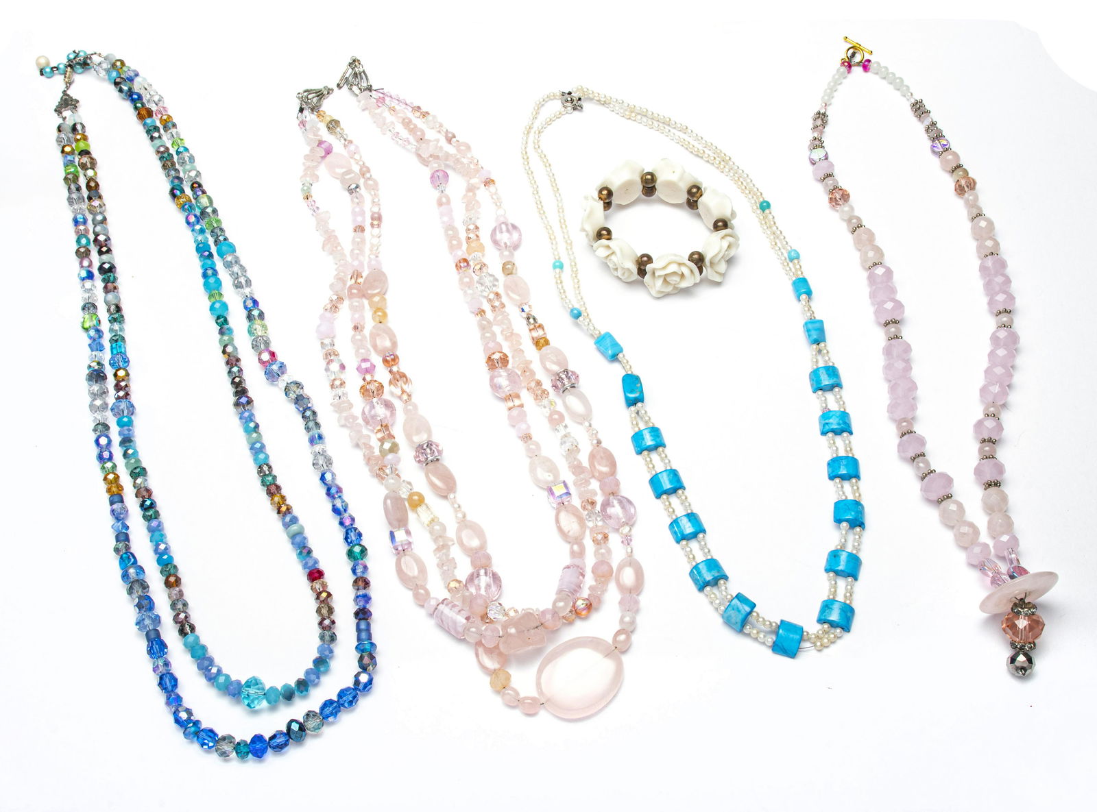 PINK 3 STRAND CRYSTAL NECKLACE & 3 OTHERS L 28",28", (1 of 1)