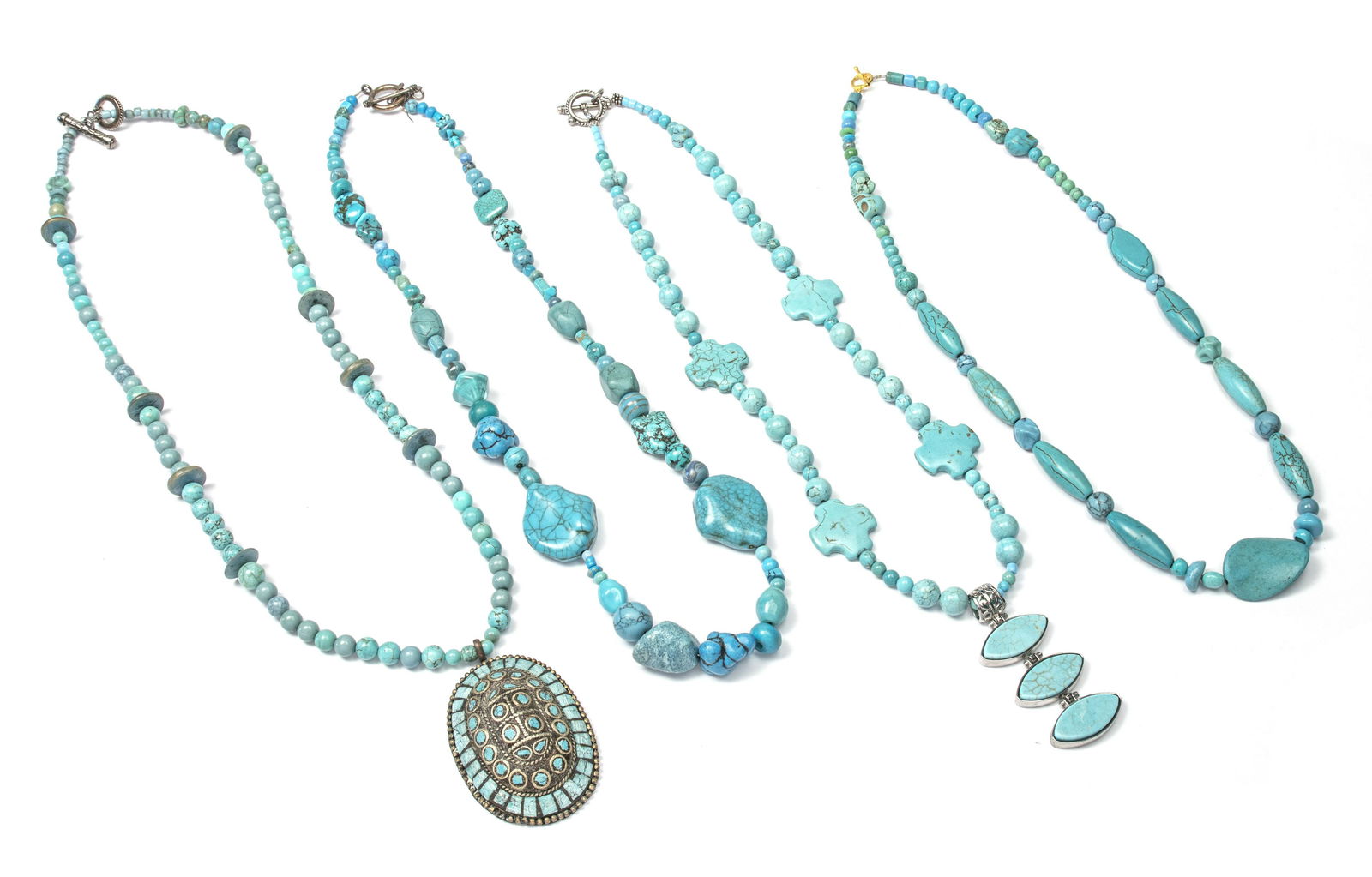TURQUOISE NUGGET  NECKLACES, FOUR, L 24" - 28" (1 of 1)