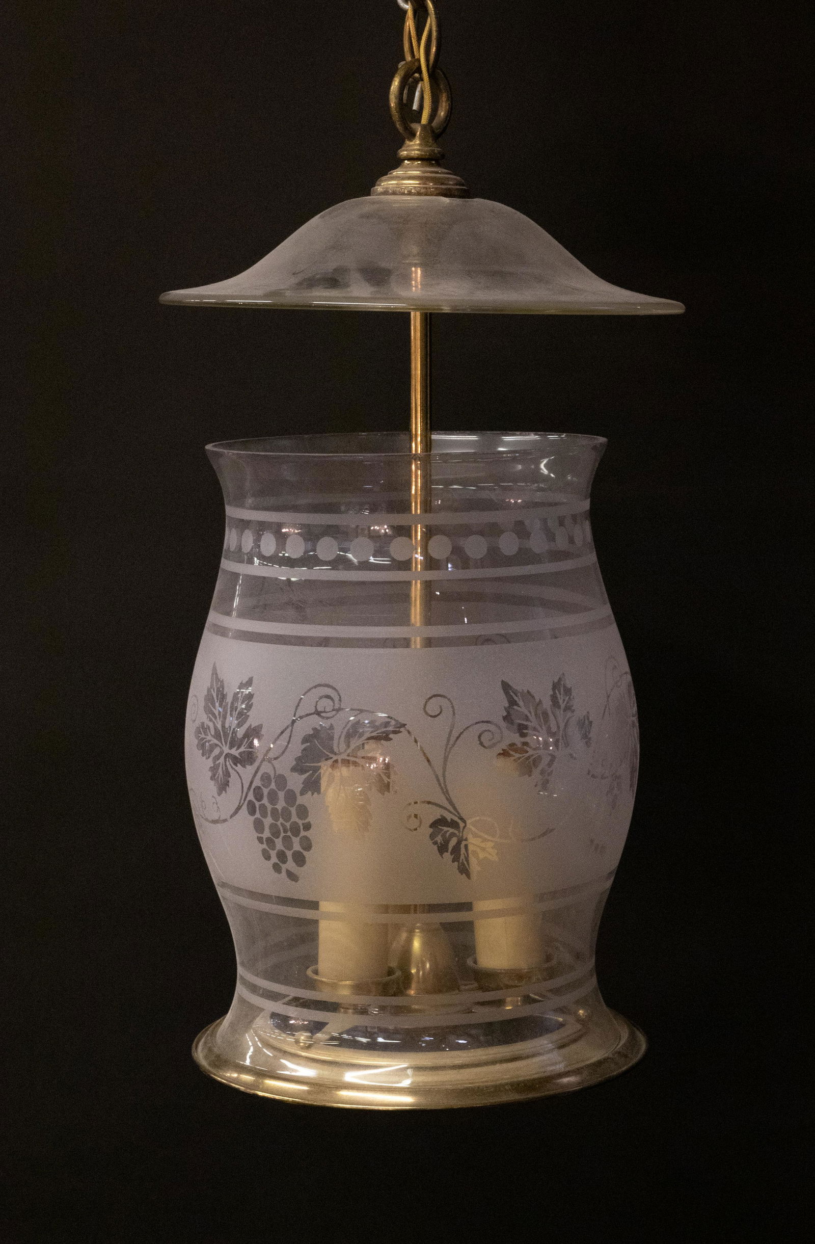 GLASS & BRASS HANGING LANTERN, H 16", DIA 9" (1 of 4)