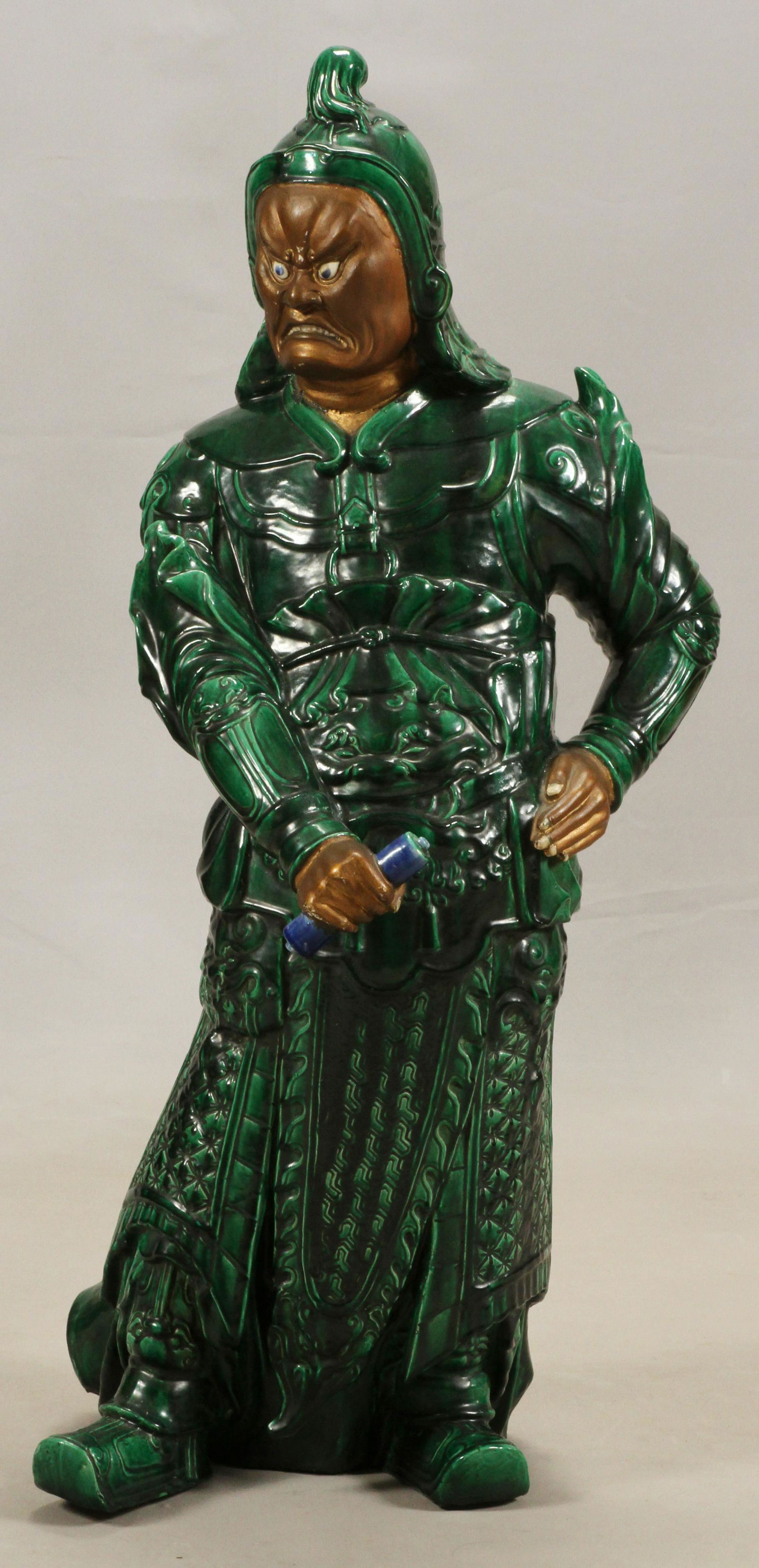 ASIAN GLAZED POTTERY WARRIOR H 37" W 18" (1 of 4)