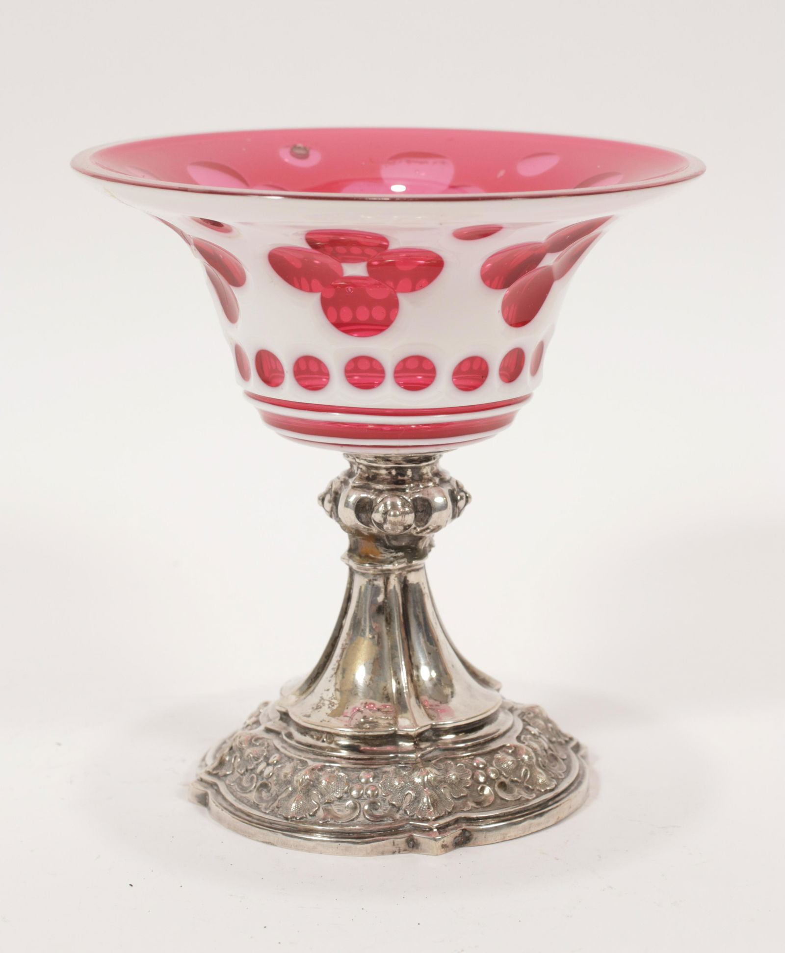SILVER & CRYSTAL OVERLAY COMPOTE, C. 1900, H 5.5", DIA (1 of 7)