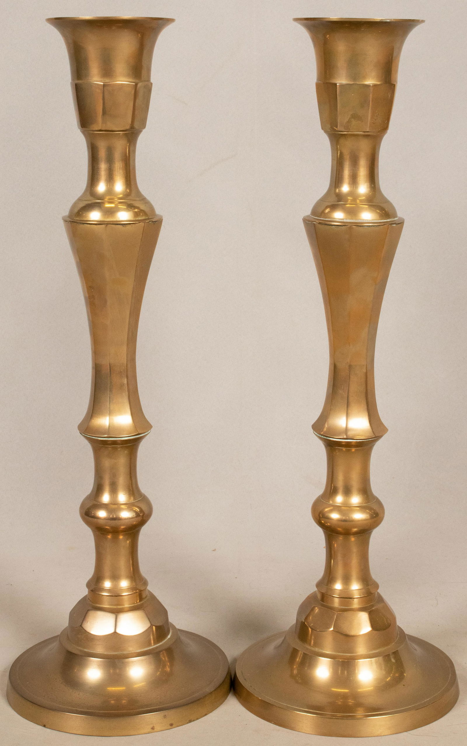 INDIAN BRASS SINGLE CANDLESTICKS, H 24" (1 of 3)