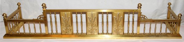 BRASS FIREPLACE FENDER, ANTIQUE H 11", L 54",: BRASS FIREPLACE FENDER, ANTIQUE H 11", L 54", D 13":panels with wheat and ivy design