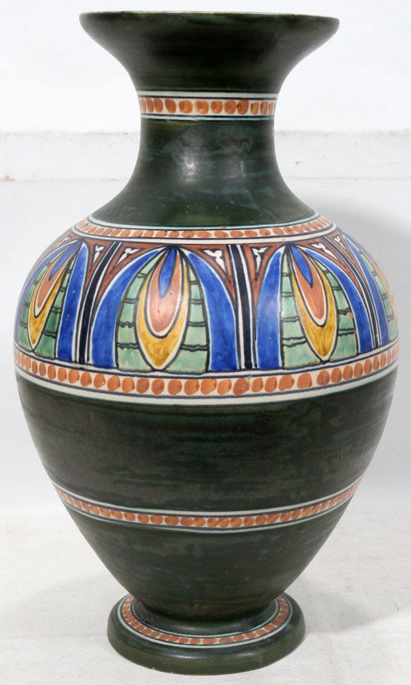 042452: GOUDA HOLLAND POTTERY VASE, H 16"