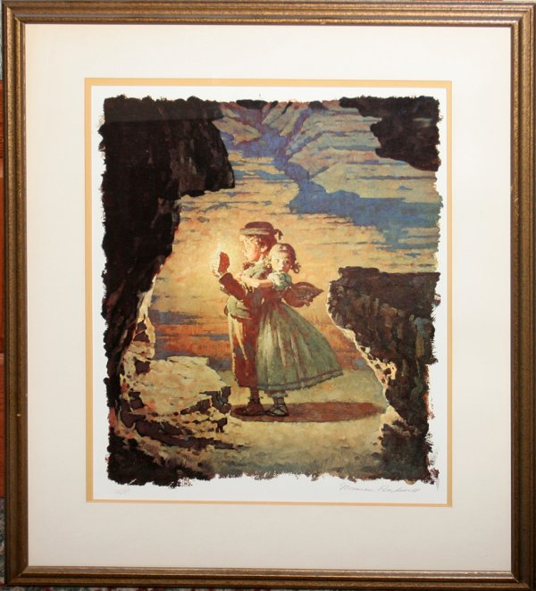 NORMAN ROCKWELL, COLOR LITHOGRAPH, TOM SAWYER: NORMAN ROCKWELL, COLOR LITHOGRAPH, TOM SAWYER, ARTIST PROOF, 20" X 16", "GROTTO" FROM "TOM SAWYER":Pencil signed; 20 1/4" X 16 5/8"; framed.