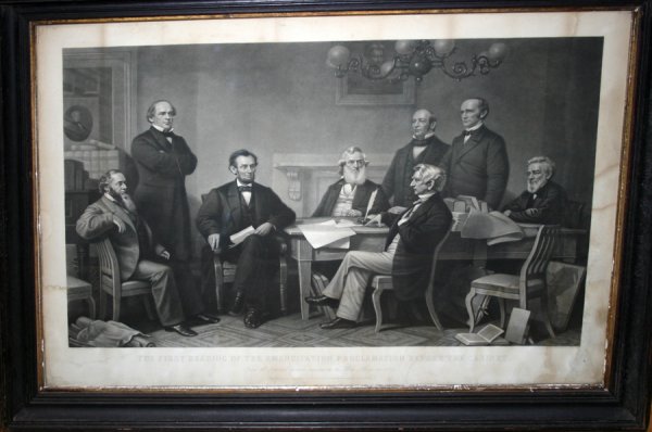 FRANCES BICKNELL CARPENTER ENGRAVING, C1864, : FRANCES BICKNELL CARPENTER ENGRAVING, C1864, 24" X 32", "FIRST READING OF EMANCIPATION PROCLAMATION":Engraver: Alexander Hay Riche; published by: Stipple; original Artist France Bicknell Carpenter, in
