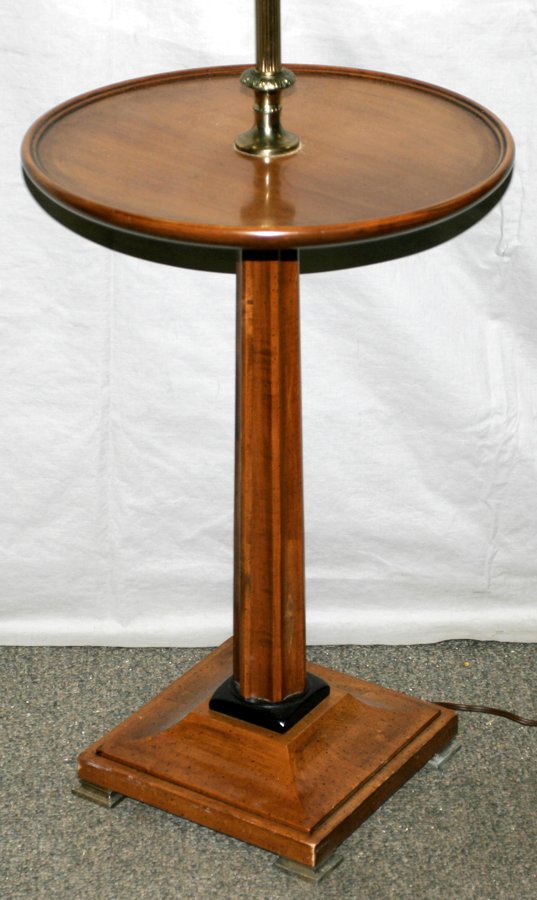 FLOOR LAMP WITH CENTER TABLE, H 54", DIA 15": FLOOR LAMP WITH CENTER TABLE, H 54", DIA 15":Brass shaft. Square base.