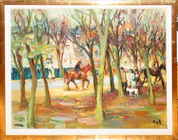 MARCEL DYF, OIL ON CANVAS, 17" X 21": FRENCH: MARCEL DYF, OIL ON CANVAS, 17" X 21": FRENCH 1899-1985:Equestrian. Signed. Framed, From the collection of Helen W. Korman of Toledo, Ohio and San Diego, Ca.