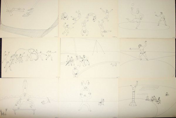 AFTER ALEXANDER CALDER, 16 PRINTS, 13" X 17": AFTER ALEXANDER CALDER, 16 PRINTS, 13" X 17" PAPER SIZE, "CALDER'S CIRCUS":16 prints on thin card stock reproducing 1932 Calder line drawings; unframed. Also included is a 4-page introduction, with te