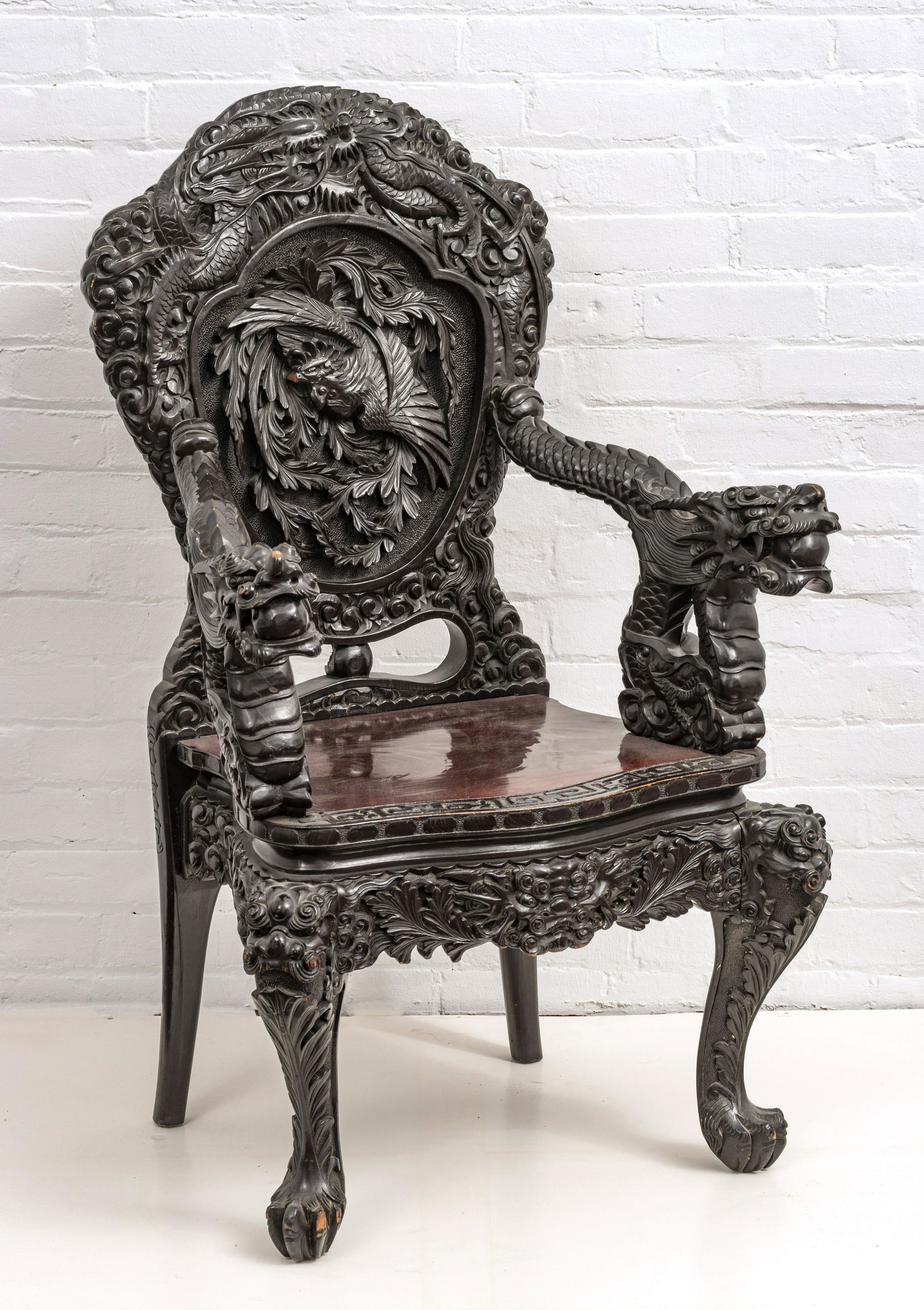JAPANESE MEIJI PERIOD WOOD ARMCHAIR, C. 1900 (1 of 2)