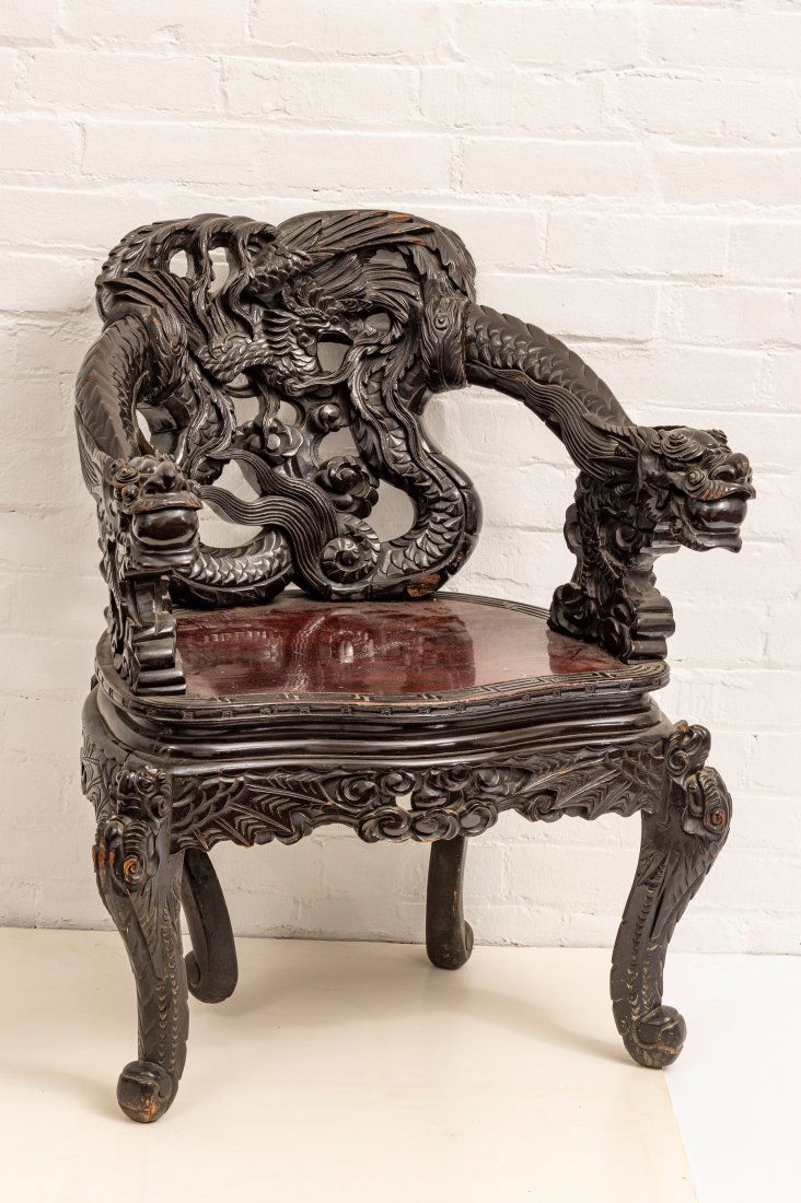 JAPANESE MEIJI PERIOD ROSEWOOD ARMCHAIR, C. 1900 (1 of 2)