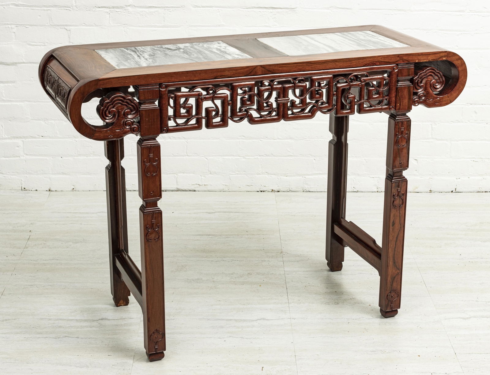 CHINESE TEAKWOOD, INSET MARBLE ALTAR TABLE (1 of 3)