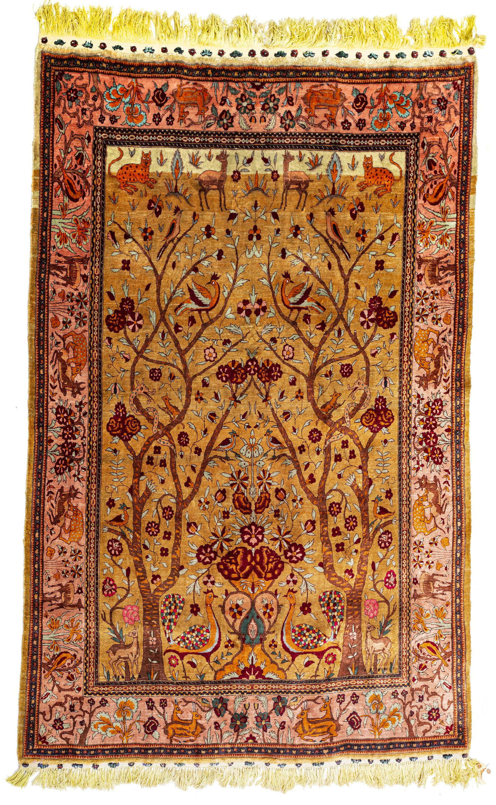 TABRIZ PERSIAN TREE OF LIFE SILK PRAYER RUG (1 of 2)