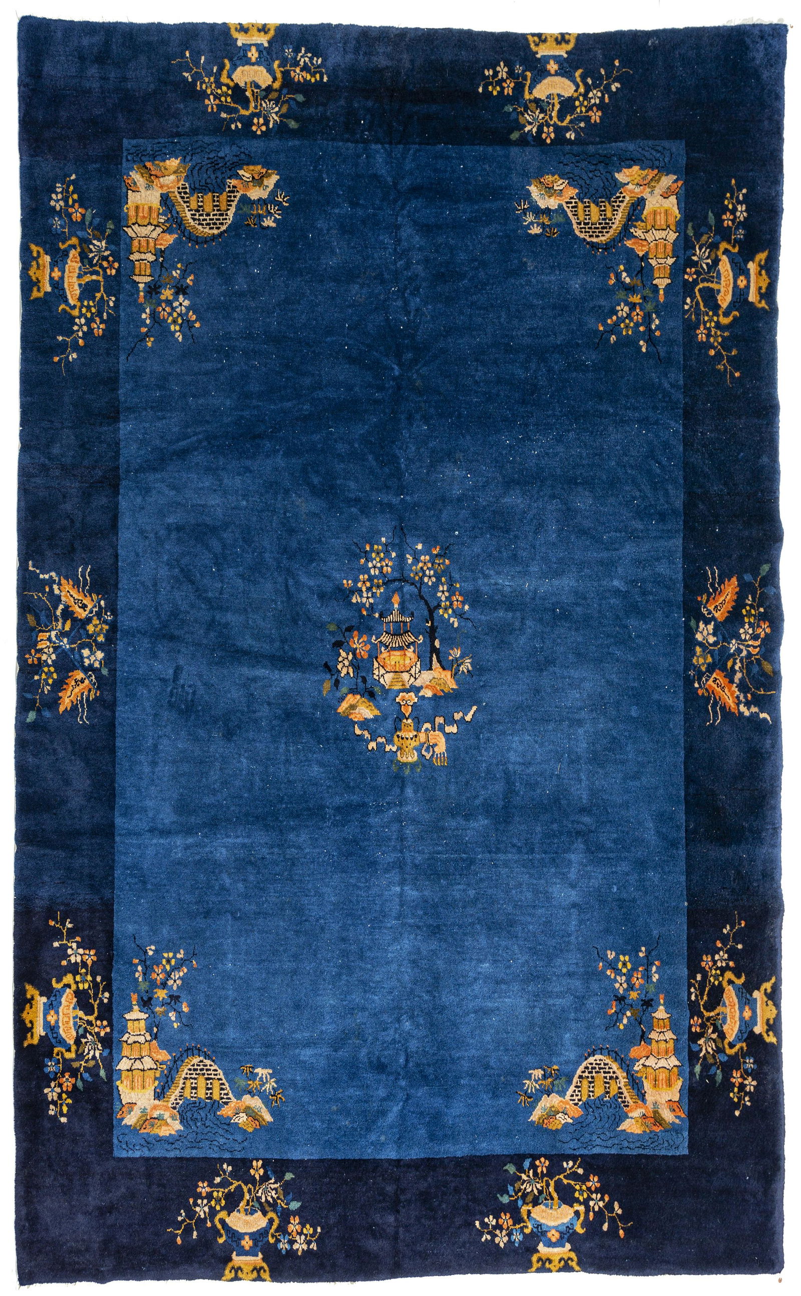 CHINESE BLUE WOOL RUG C, 1920 W 8'3" L 9'7" (1 of 2)